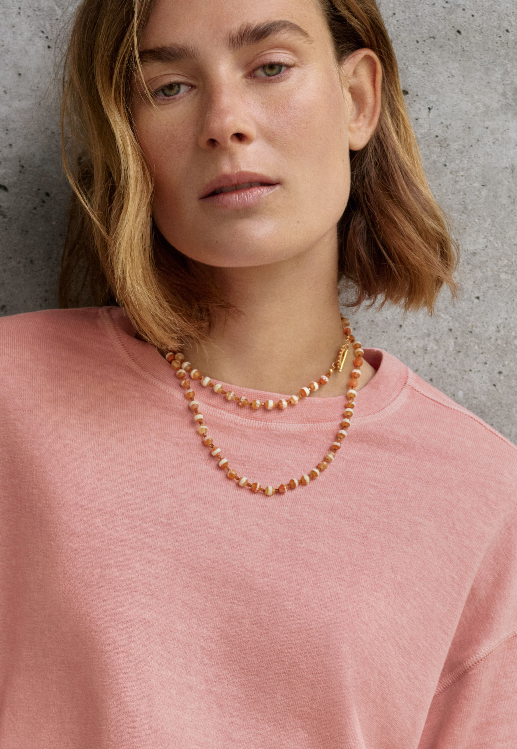 Multi loop beaded necklace, Apricot, large