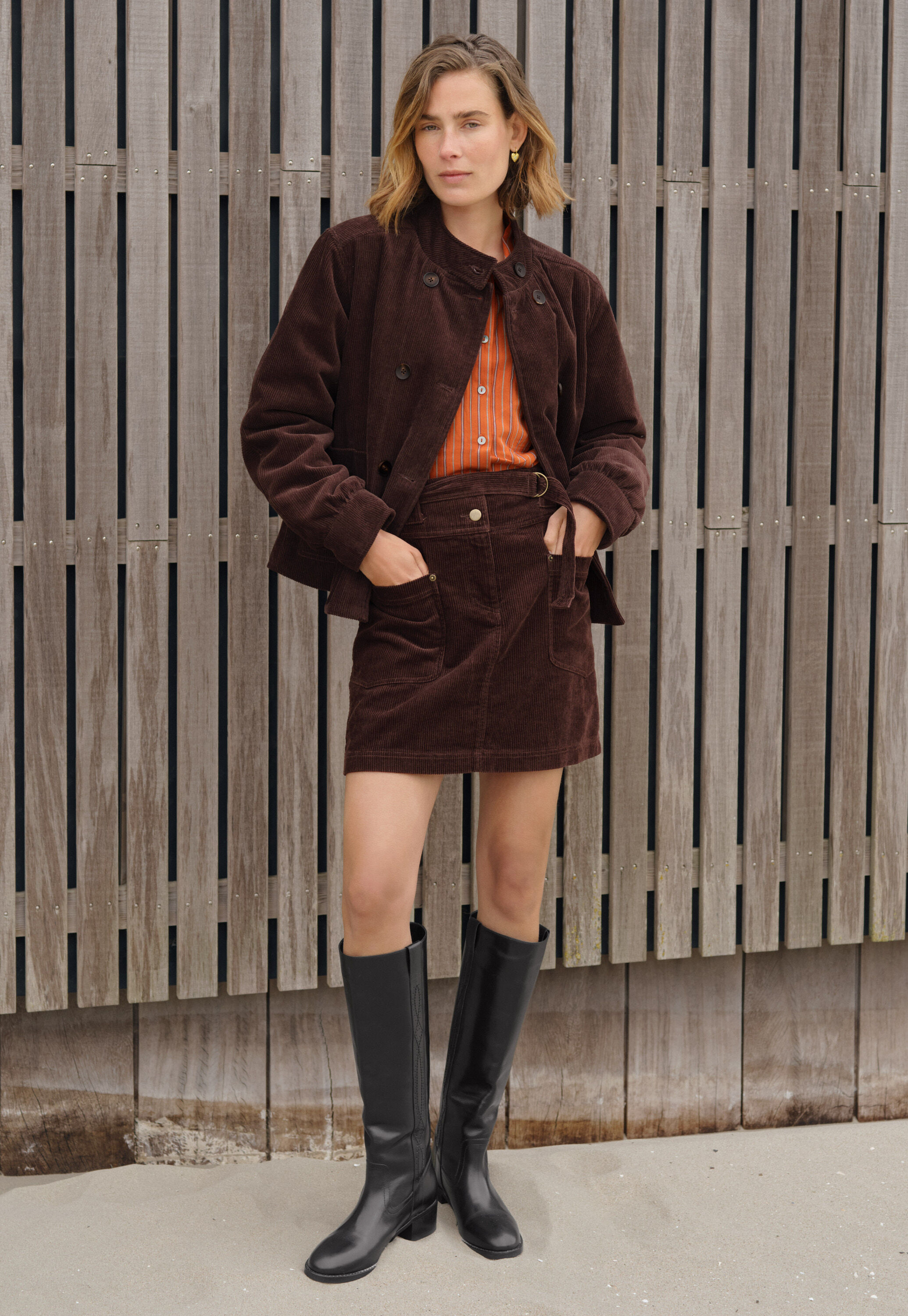 Kurzer Cordrock, Dunkle Schokolade, large