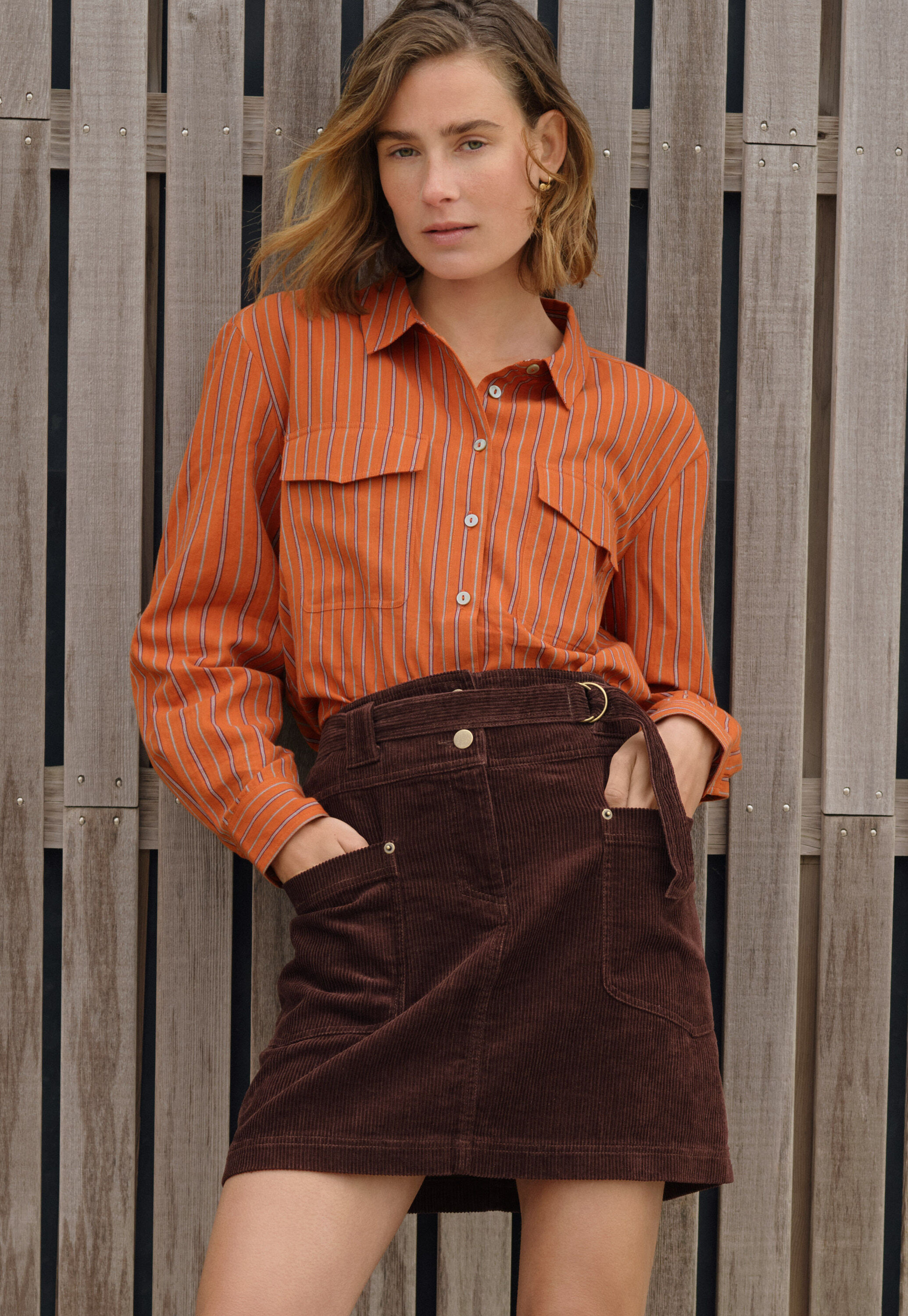 Gestreifte Bluse, Gebranntes Orange, large