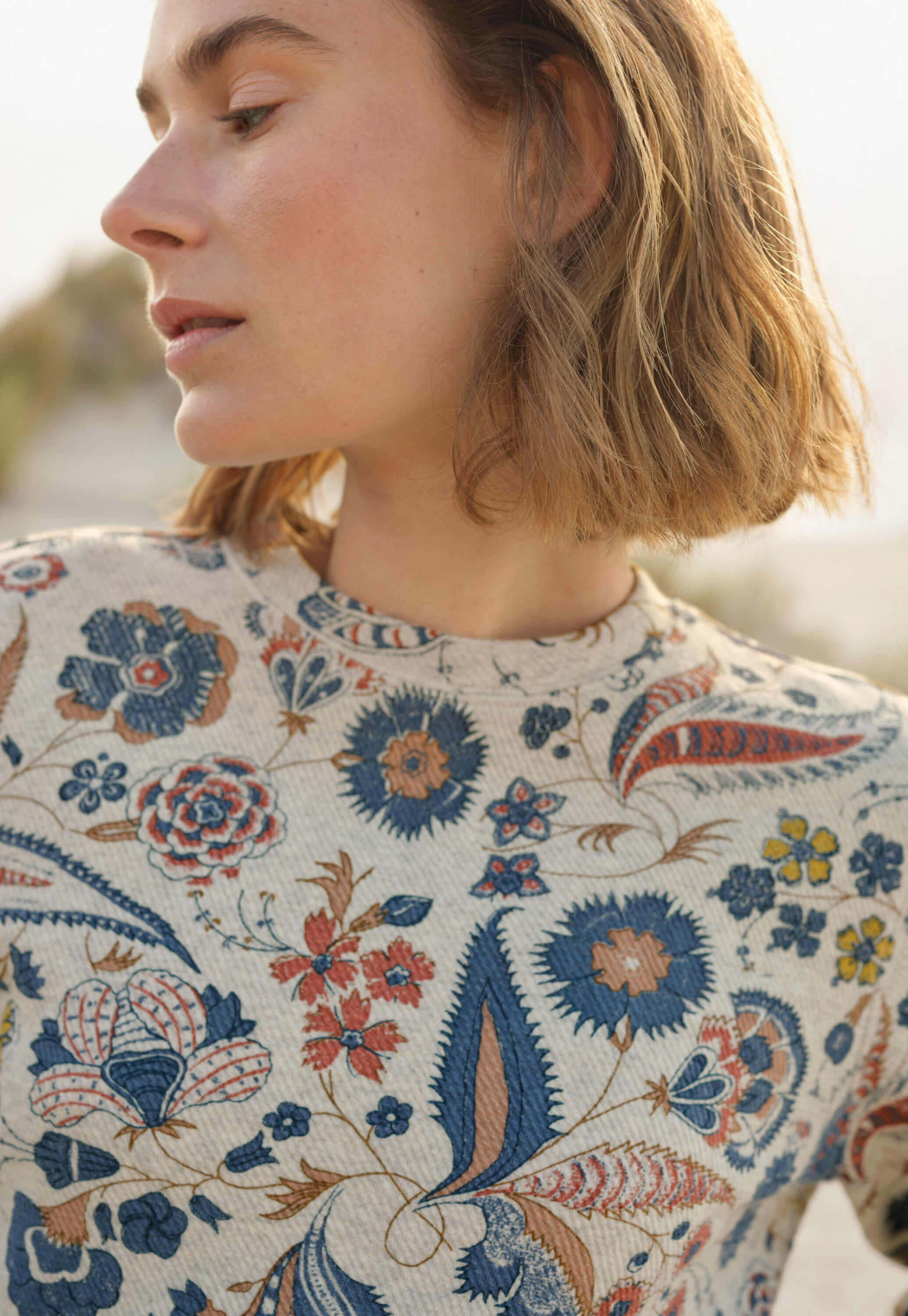 Bedrucktes Jersey-Sweatshirt, Perle/Denim, large