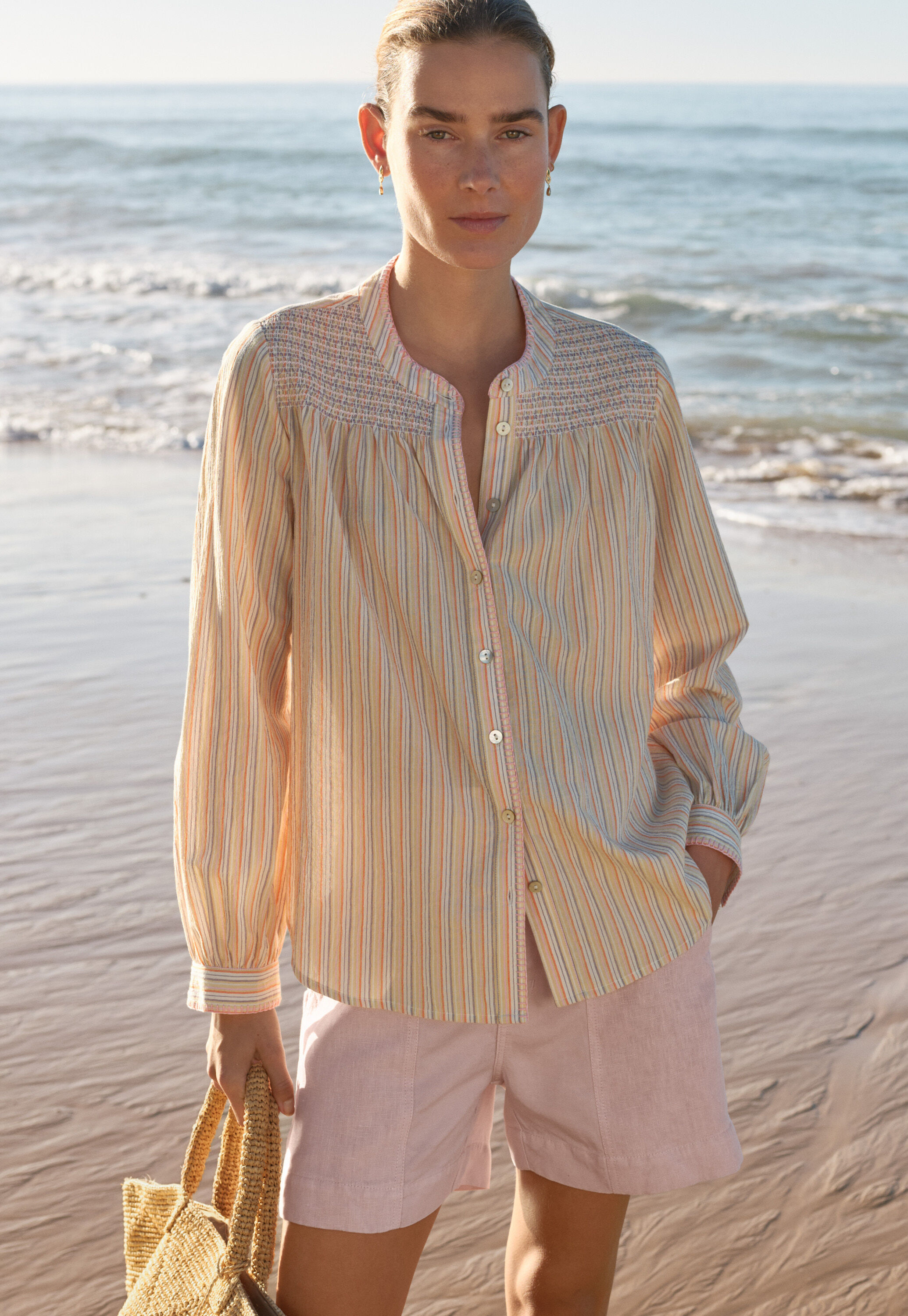Kontraststoff-Shorts, Pastellrosa, large