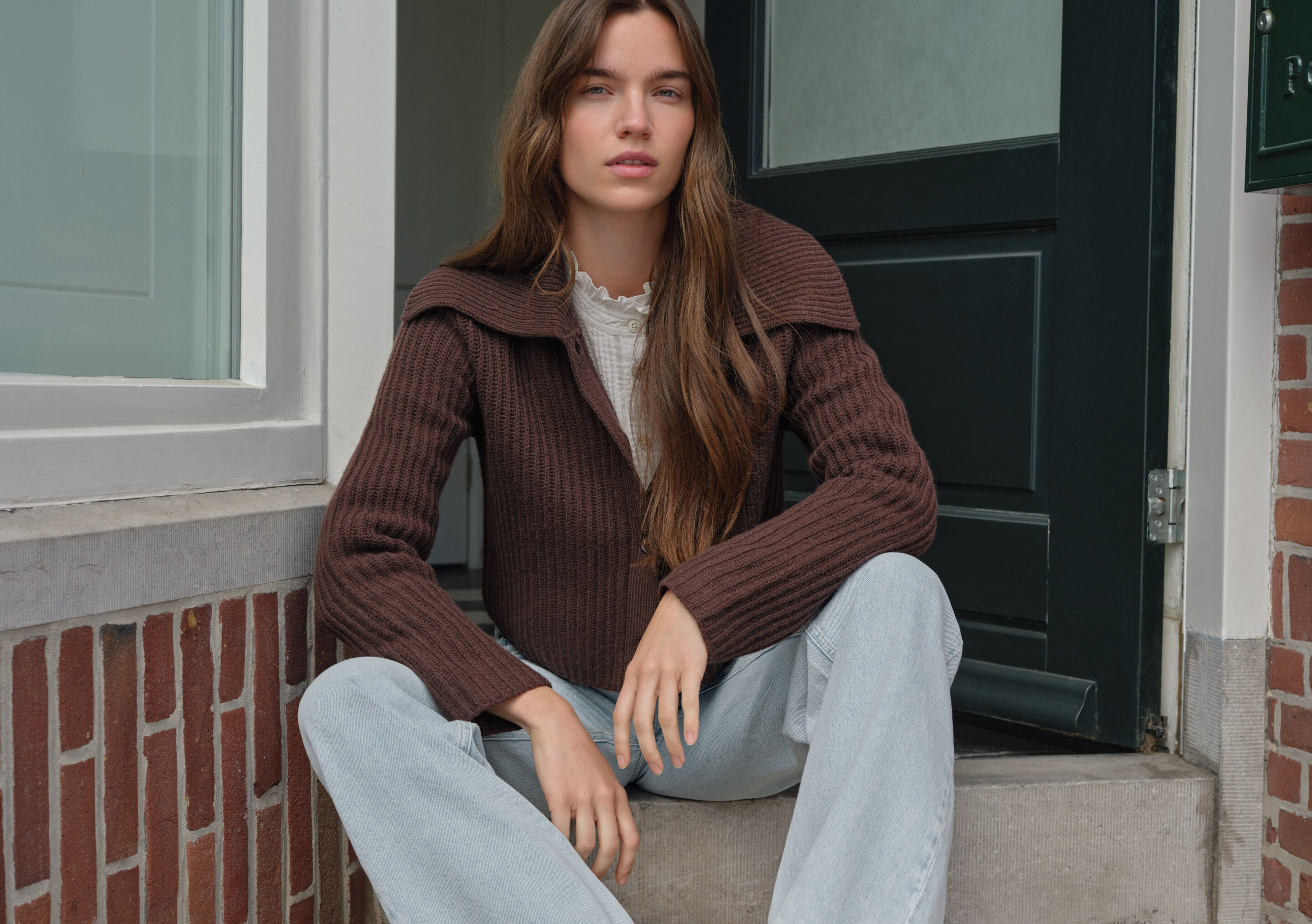 Ripp-Cardigan mit Kragen