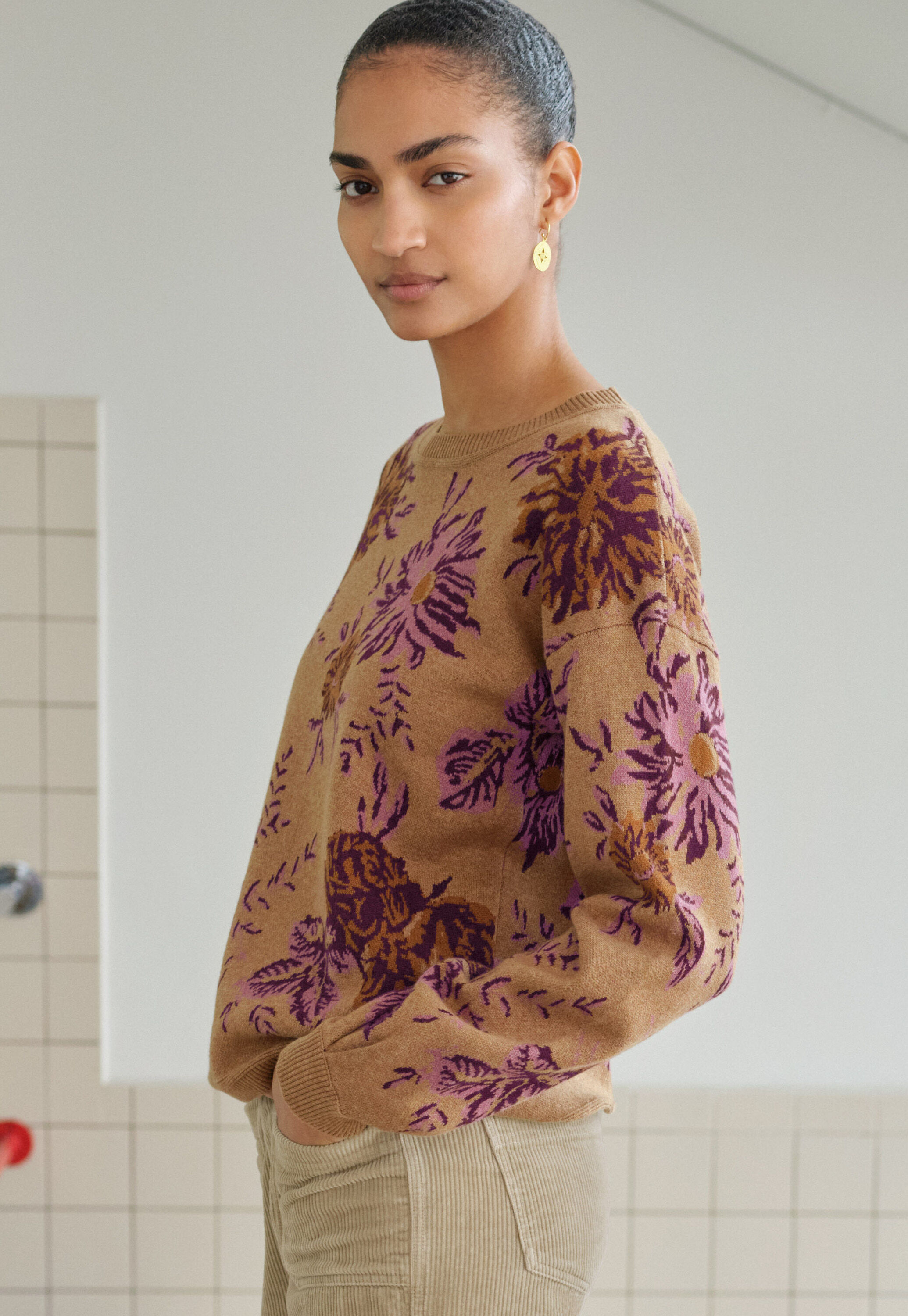 Jacquard-Pullover, Karamell/Orchidee, large