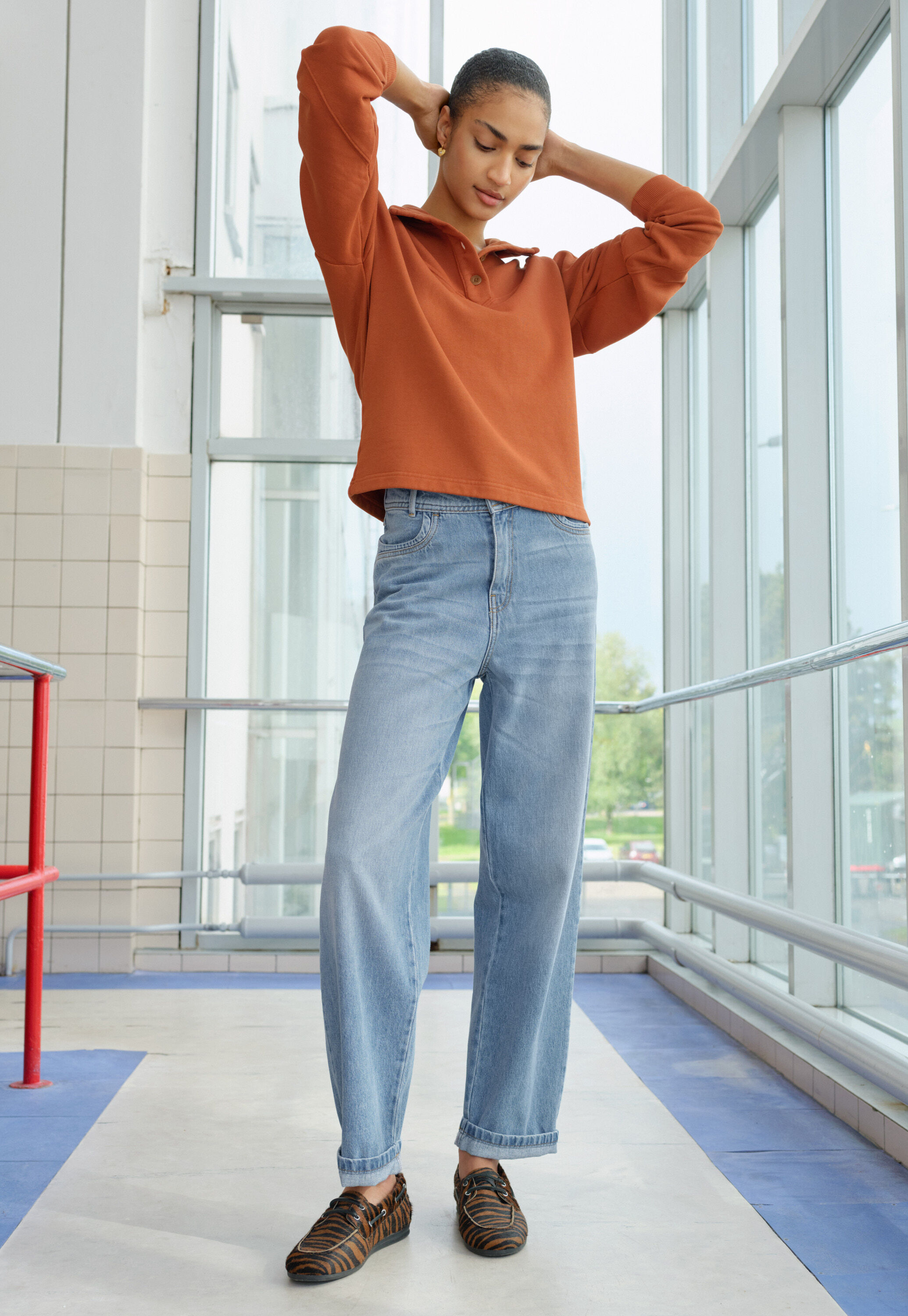 Sweatshirt mit Streifen, Gebranntes Orange, large