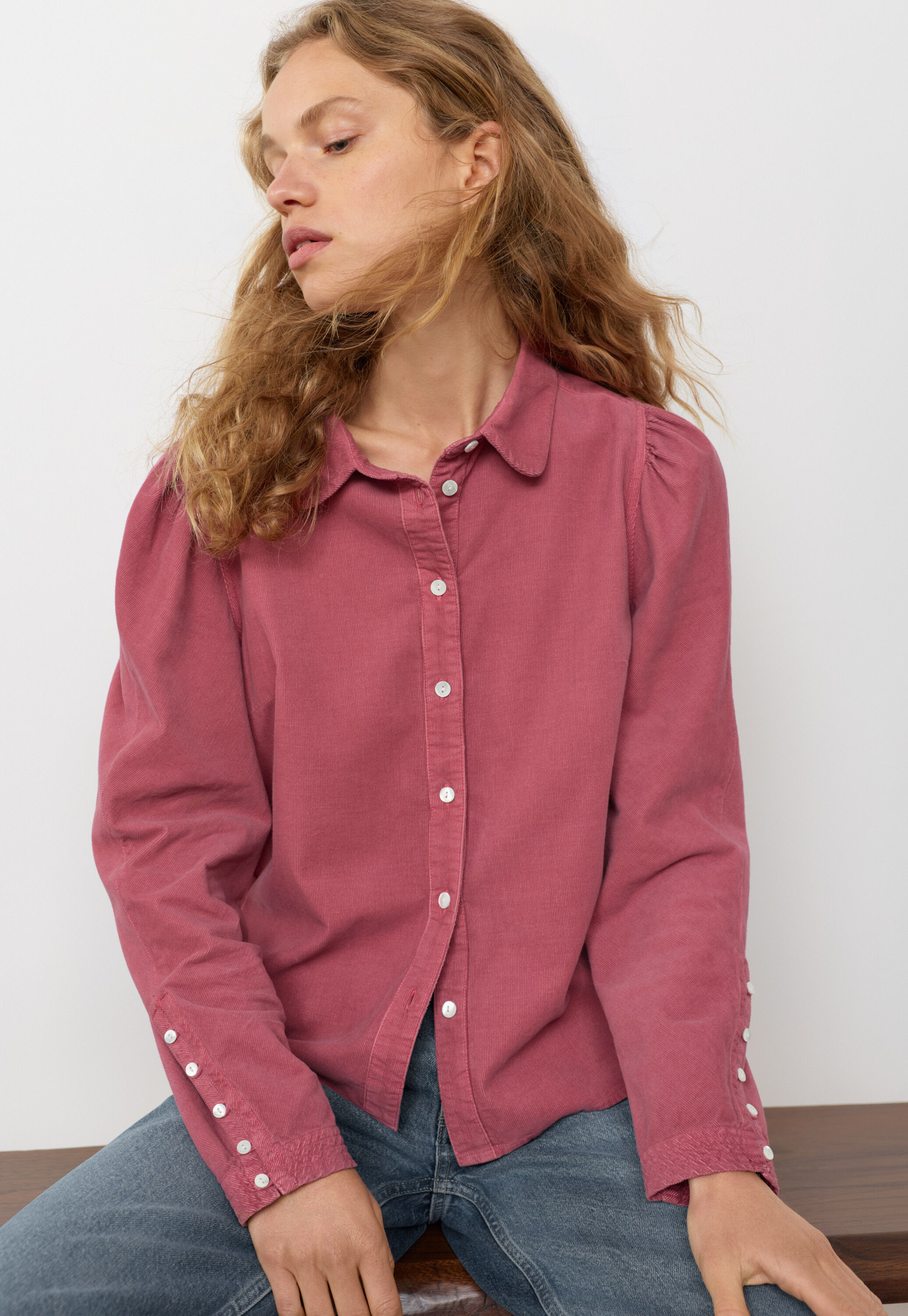 Durchgekn&ouml;pfte Bluse, Dunkles Ros&eacute;, large