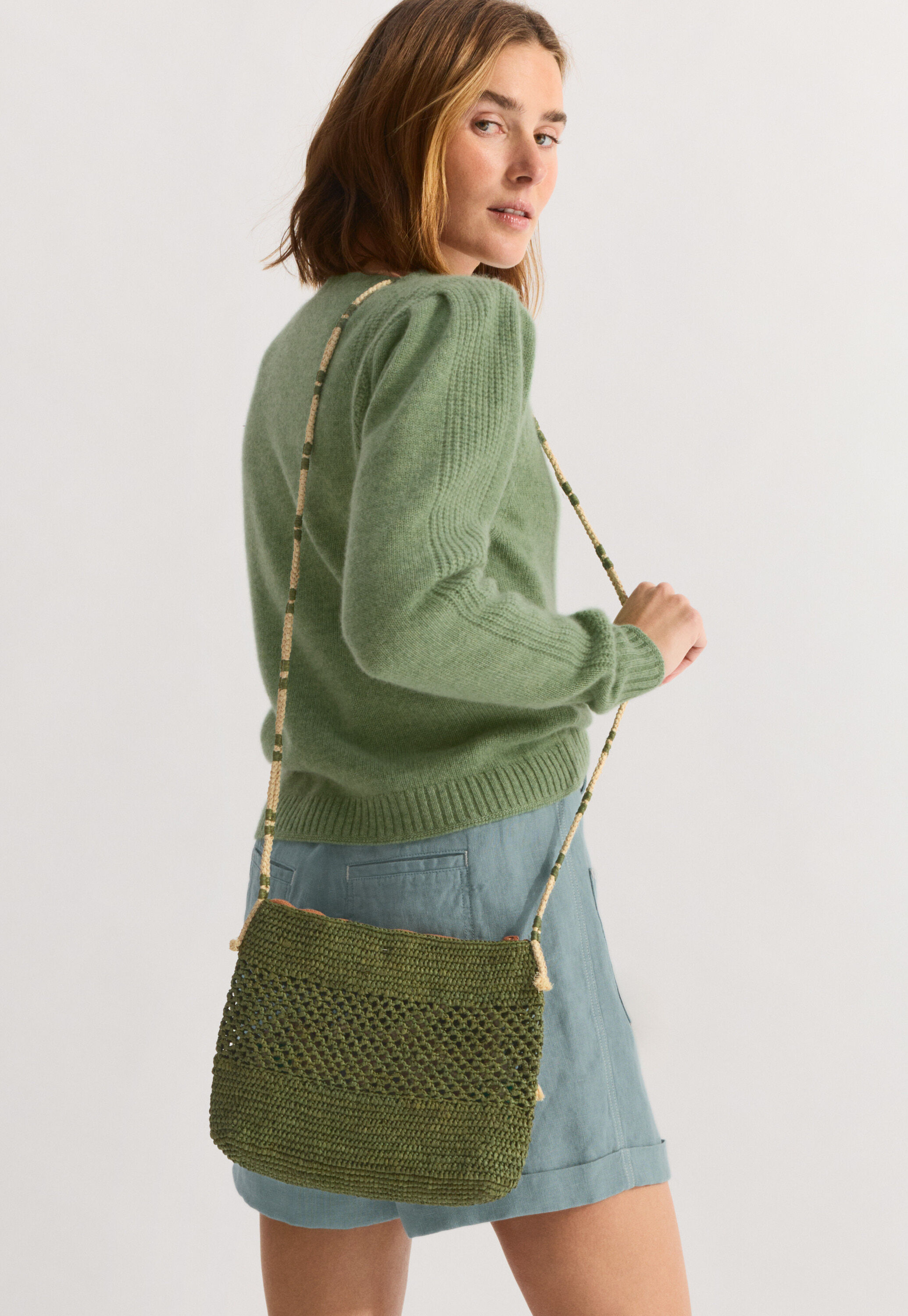 Geh&auml;kelte Crossbody-Tasche, Limette, large