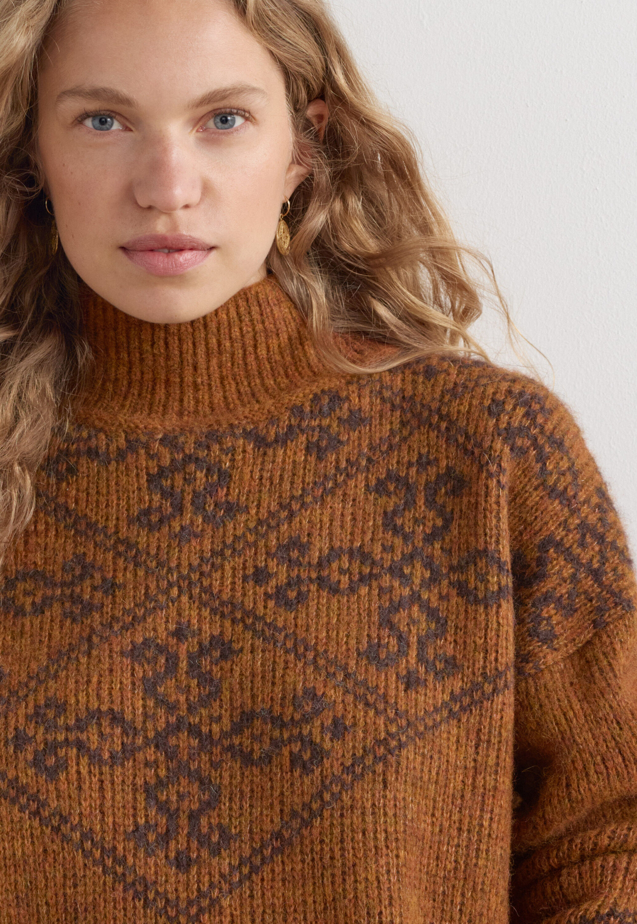 Jacquard-Pullover, Kupfer/Kaffee, large