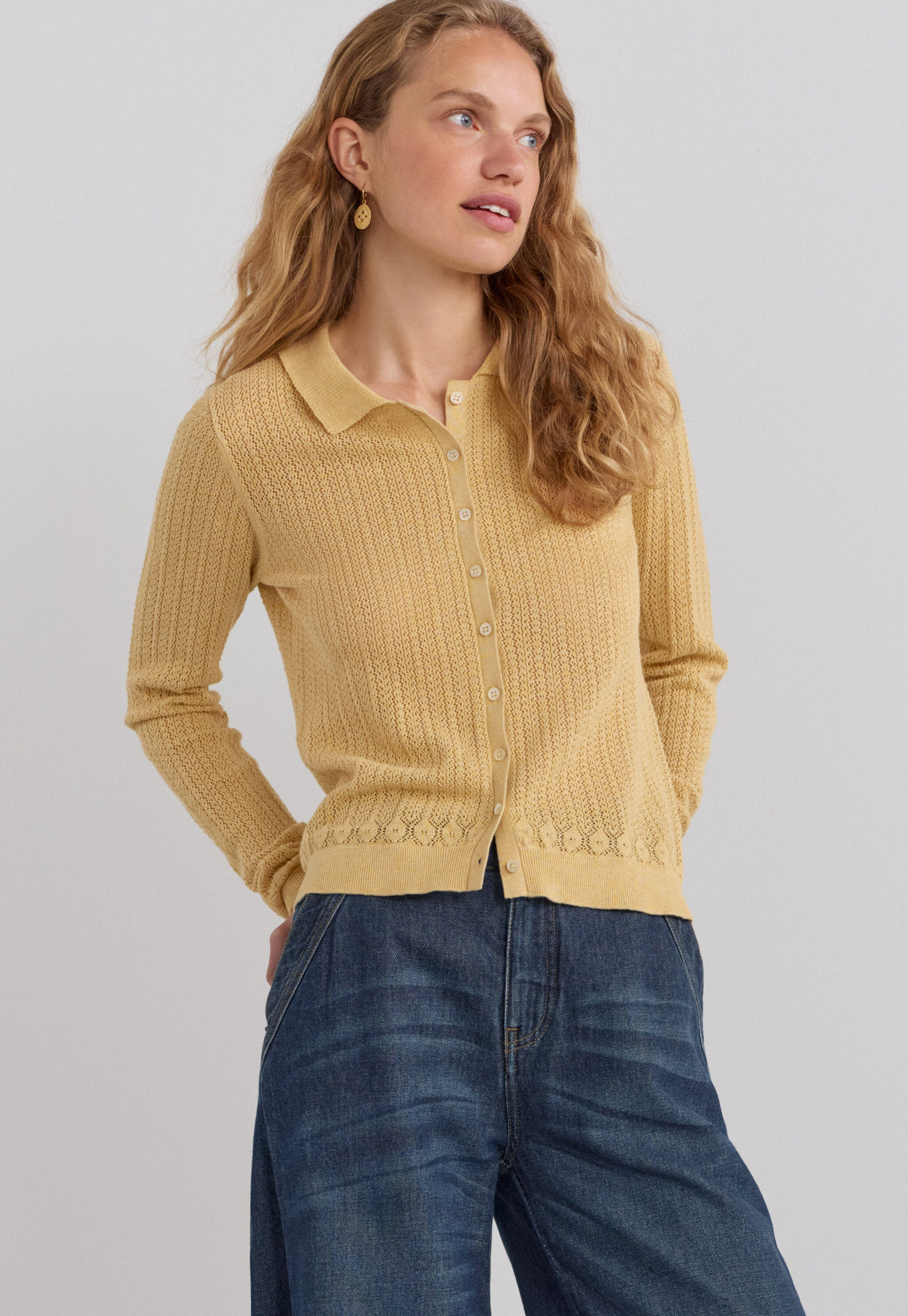 Spitzenmuster-Cardigan mit Kragen