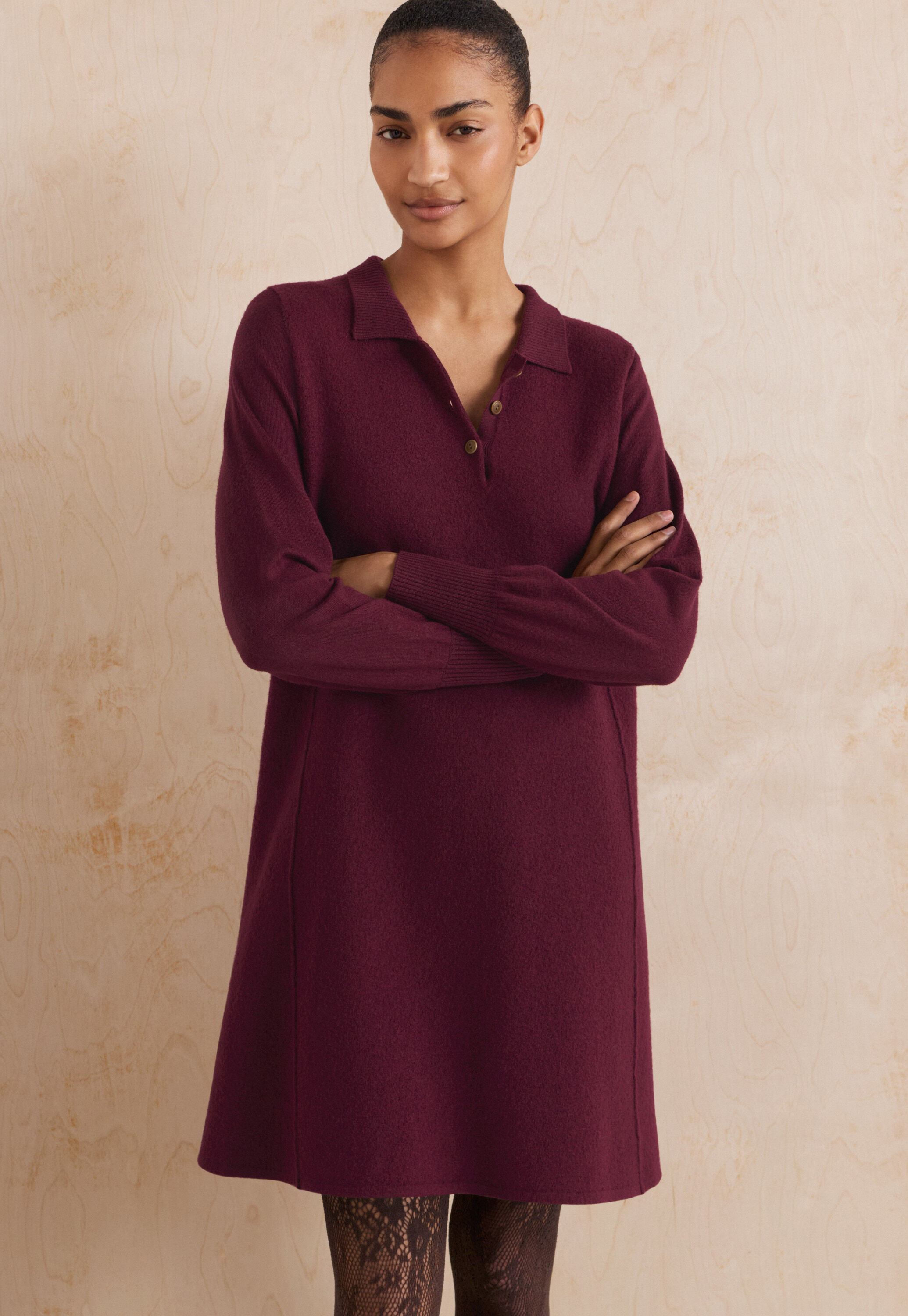 Kurzes Kleid mit Kragen, Burgunder, large