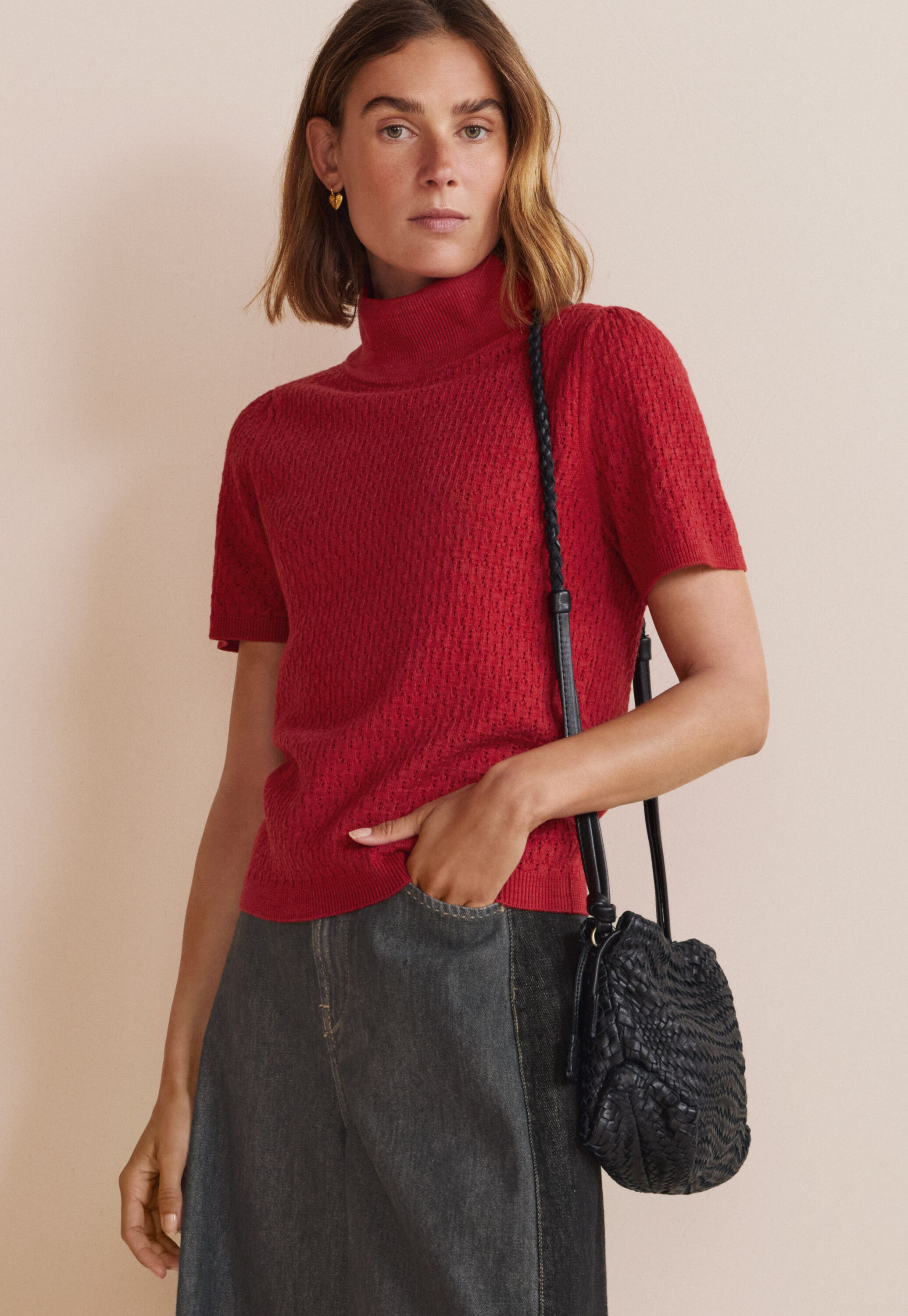 Pointelle-Pullover, Scharlachrot, large