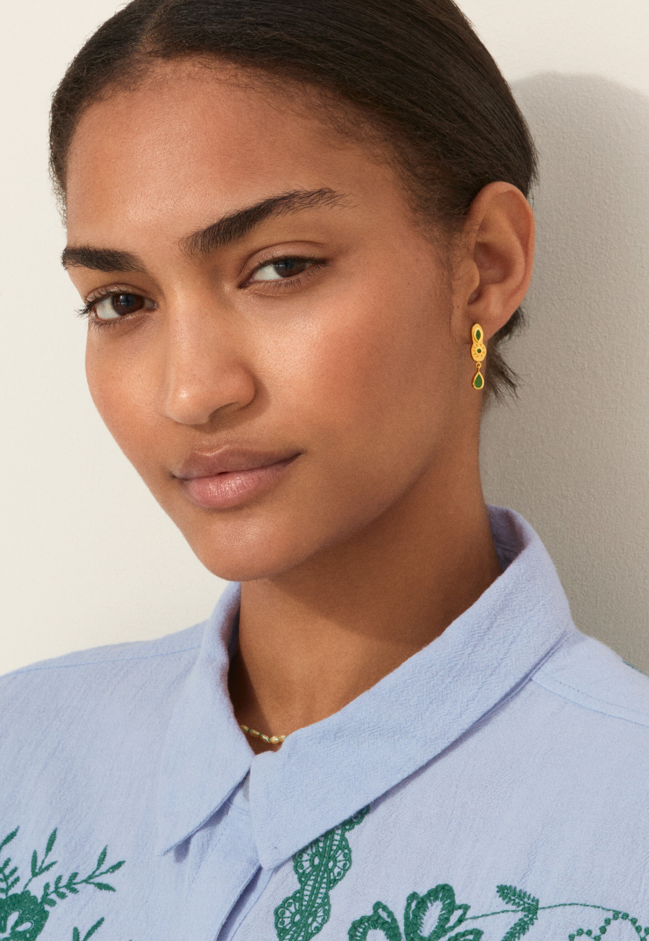 Edelstein-Ohrringe, Gold/Smaragd, large