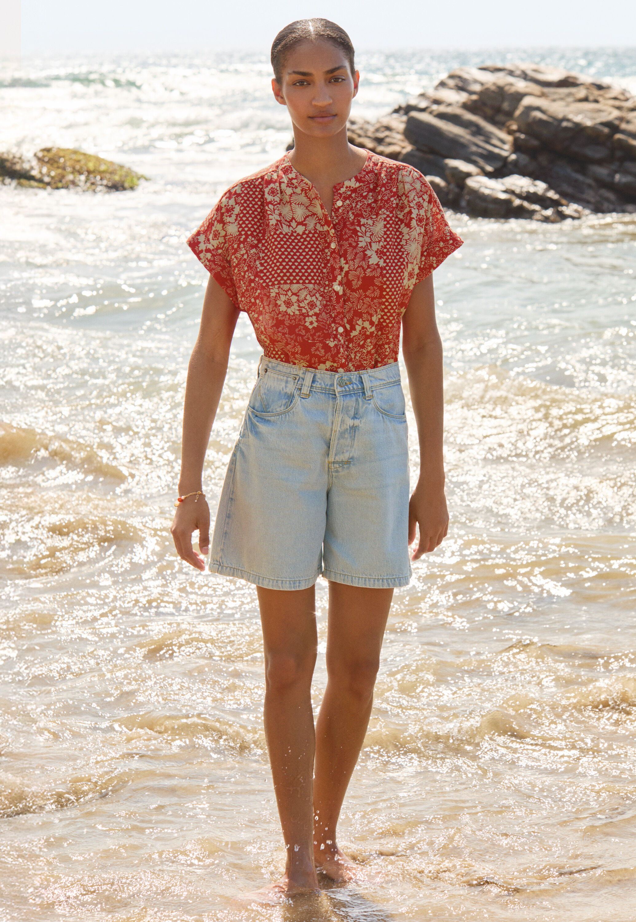 Denim-Shorts, Blasse Waschung, large