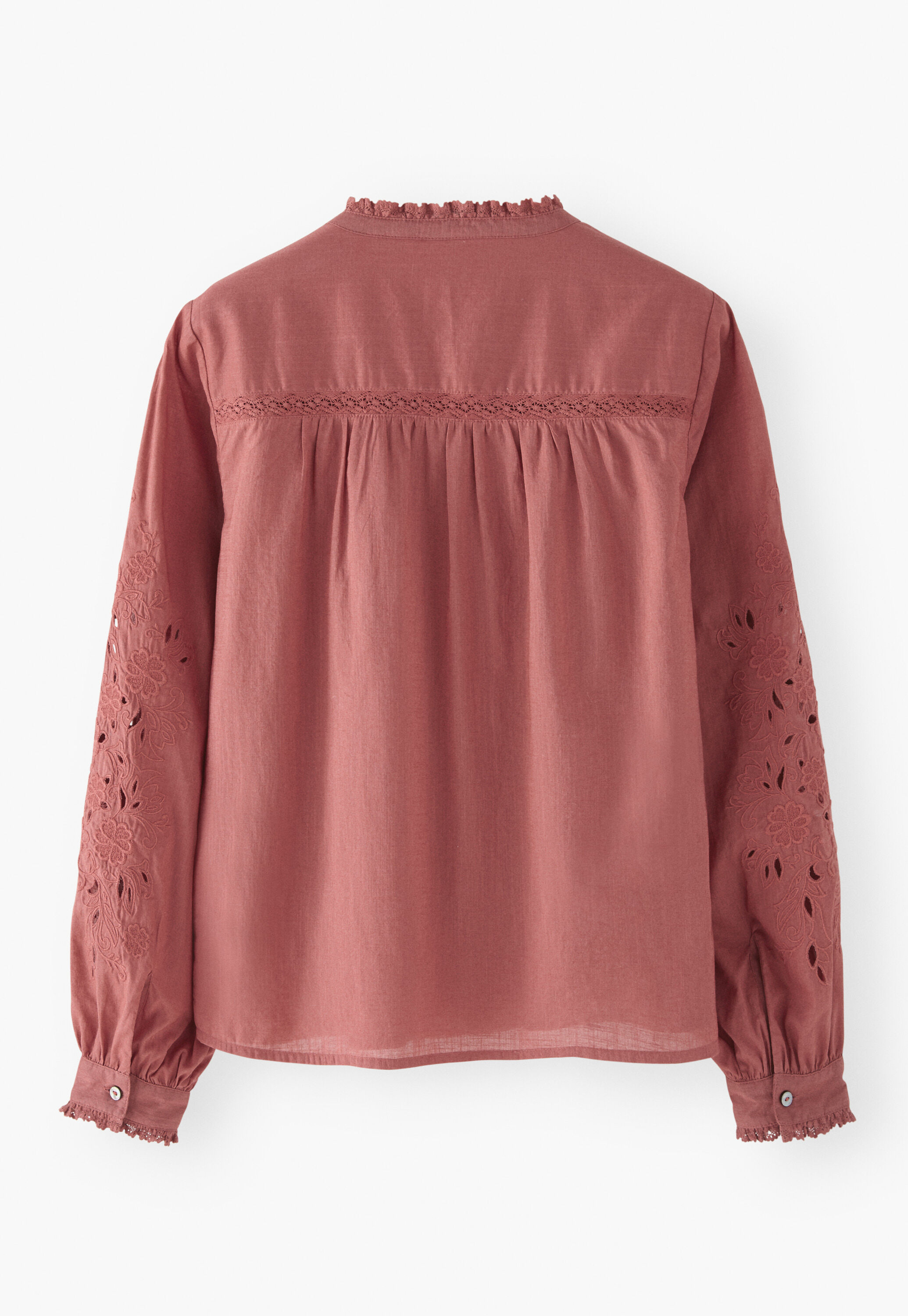 Bluse mit Spitze und Biesen, Himbeerrosa, large