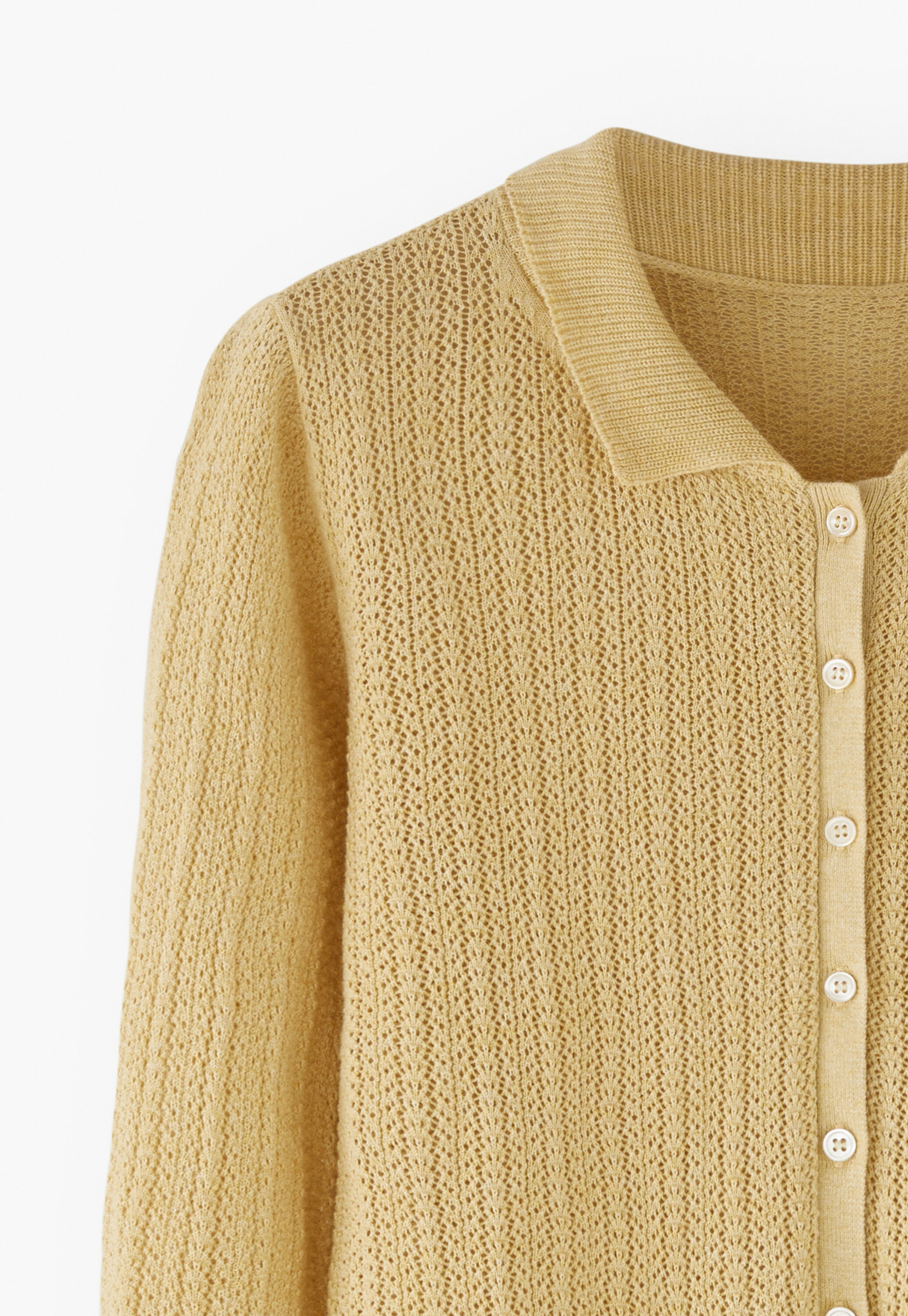 Spitzenmuster-Cardigan mit Kragen, Buttergelb, large