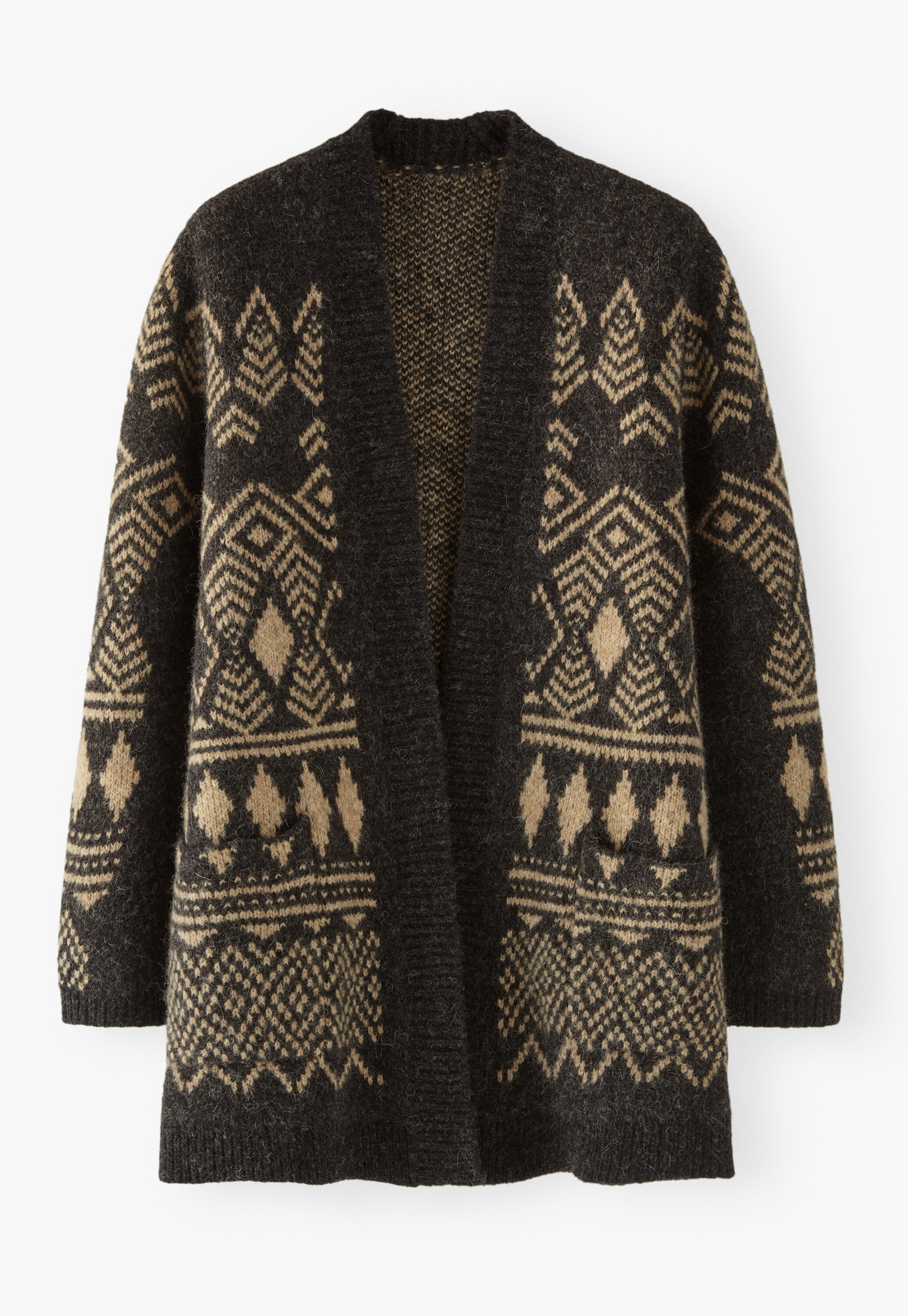 Langer Jacquard-Cardigan, Kohlschwarz/Sand, large