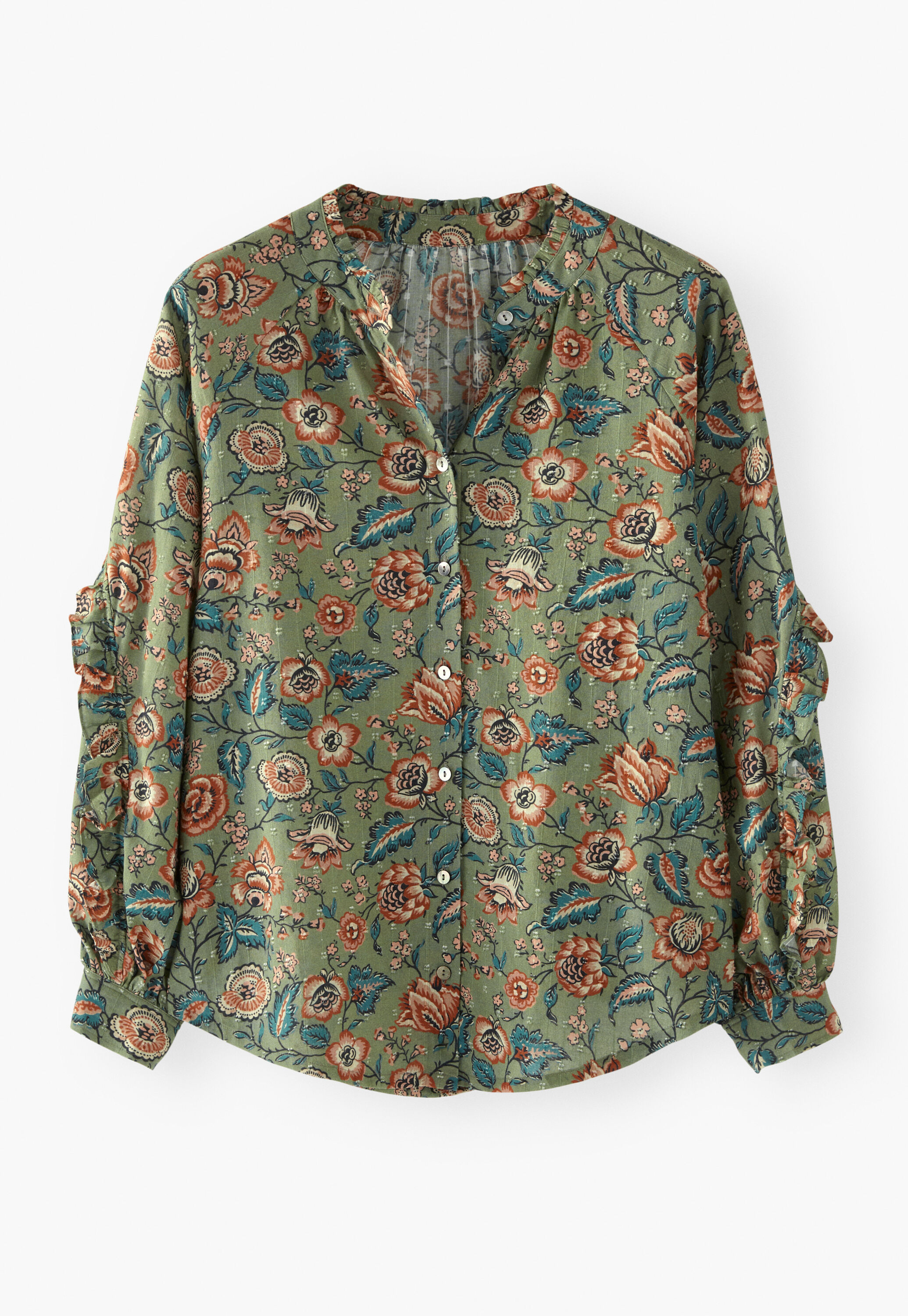 Fil Coup&eacute;-Bluse mit Print, Oliv/Scharlachrot, large