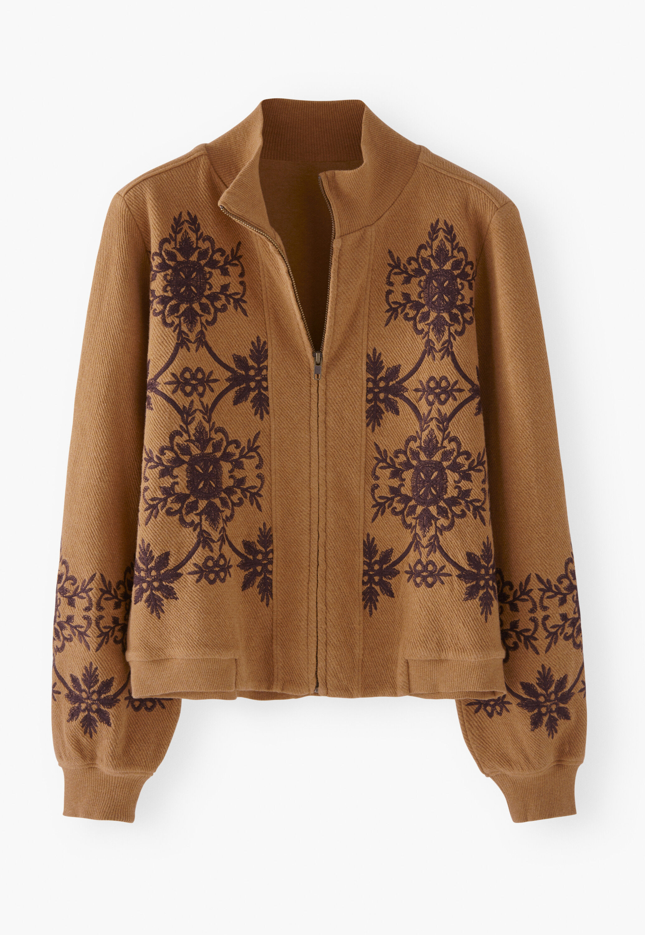 Bestickte Jersey-Jacke, Ingwer, large