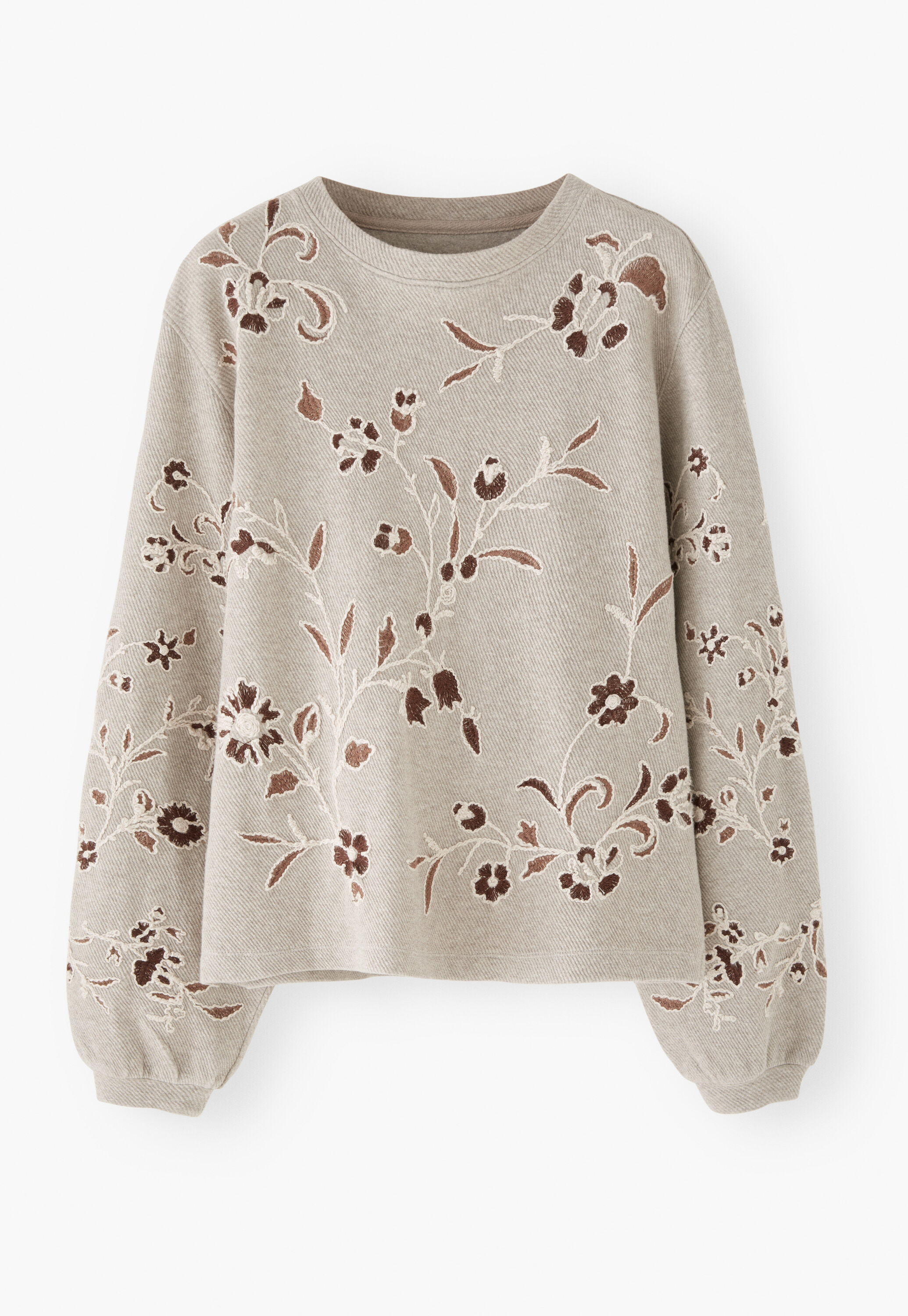 Besticktes Jersey-Oberteil, Helles Taupe, large