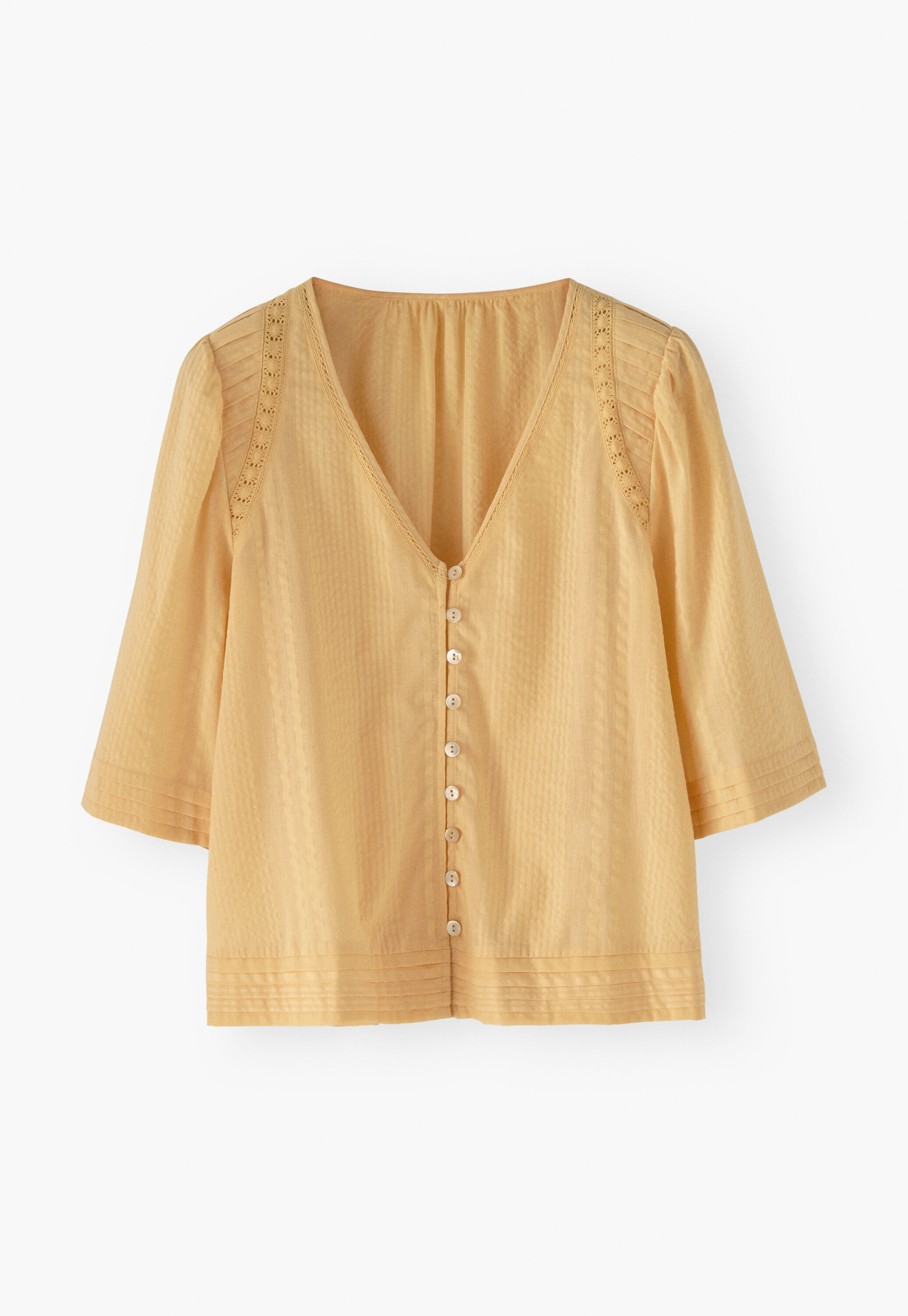 K&uuml;rzer geschnittene Bluse, Warmes Gelb, large
