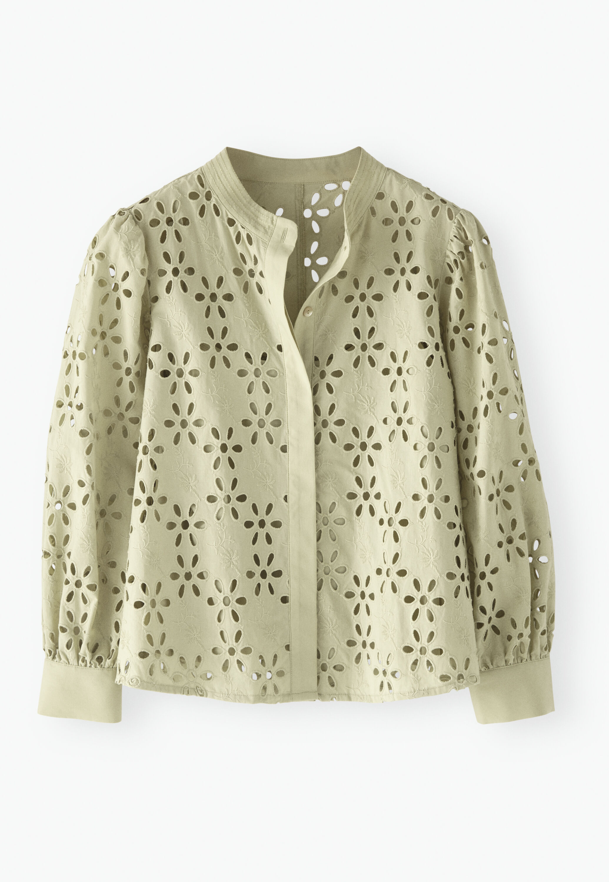 Cutwork-Bluse, Zartes Oliv, large