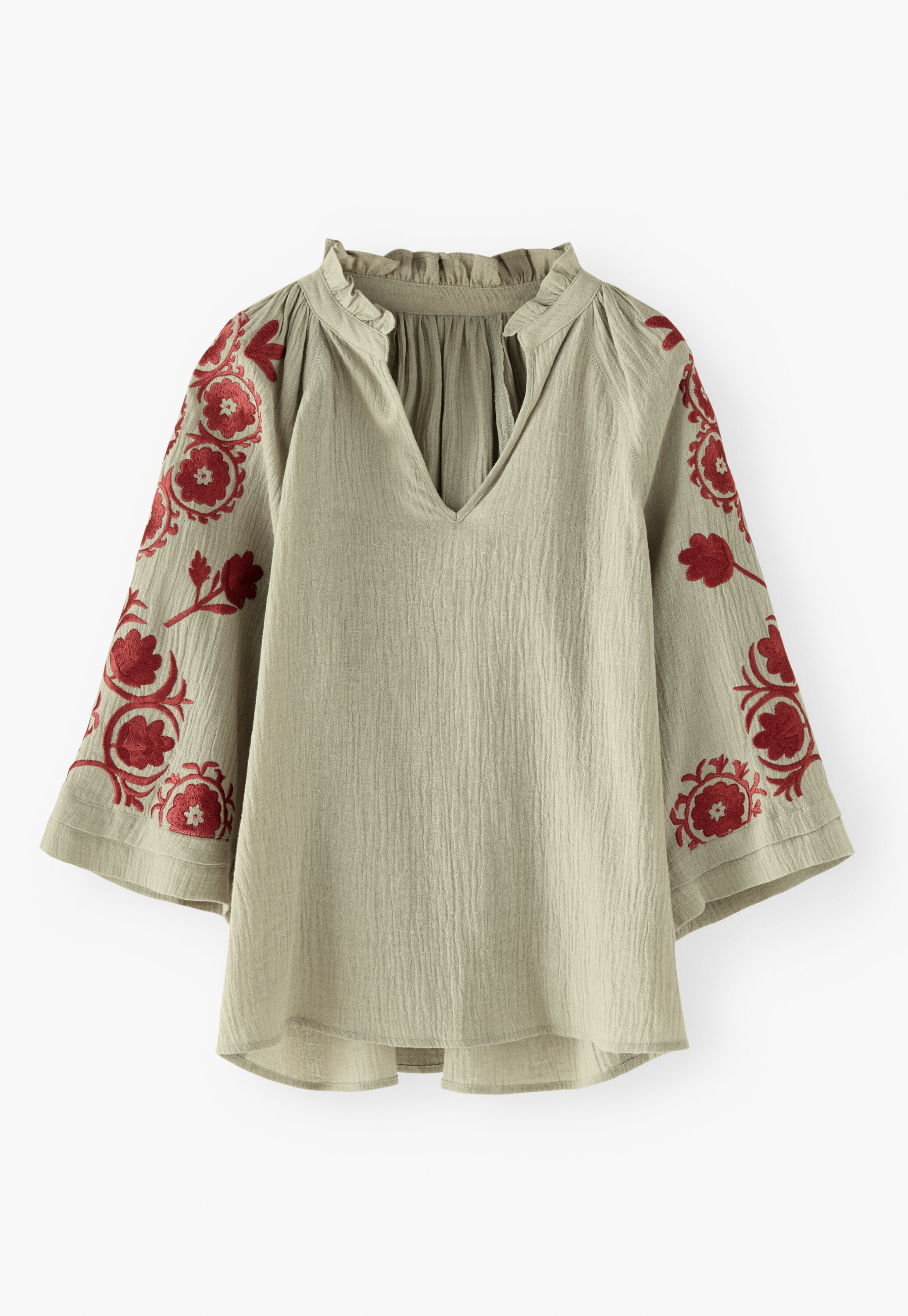 Bestickte Bluse, Salbeigrau, large