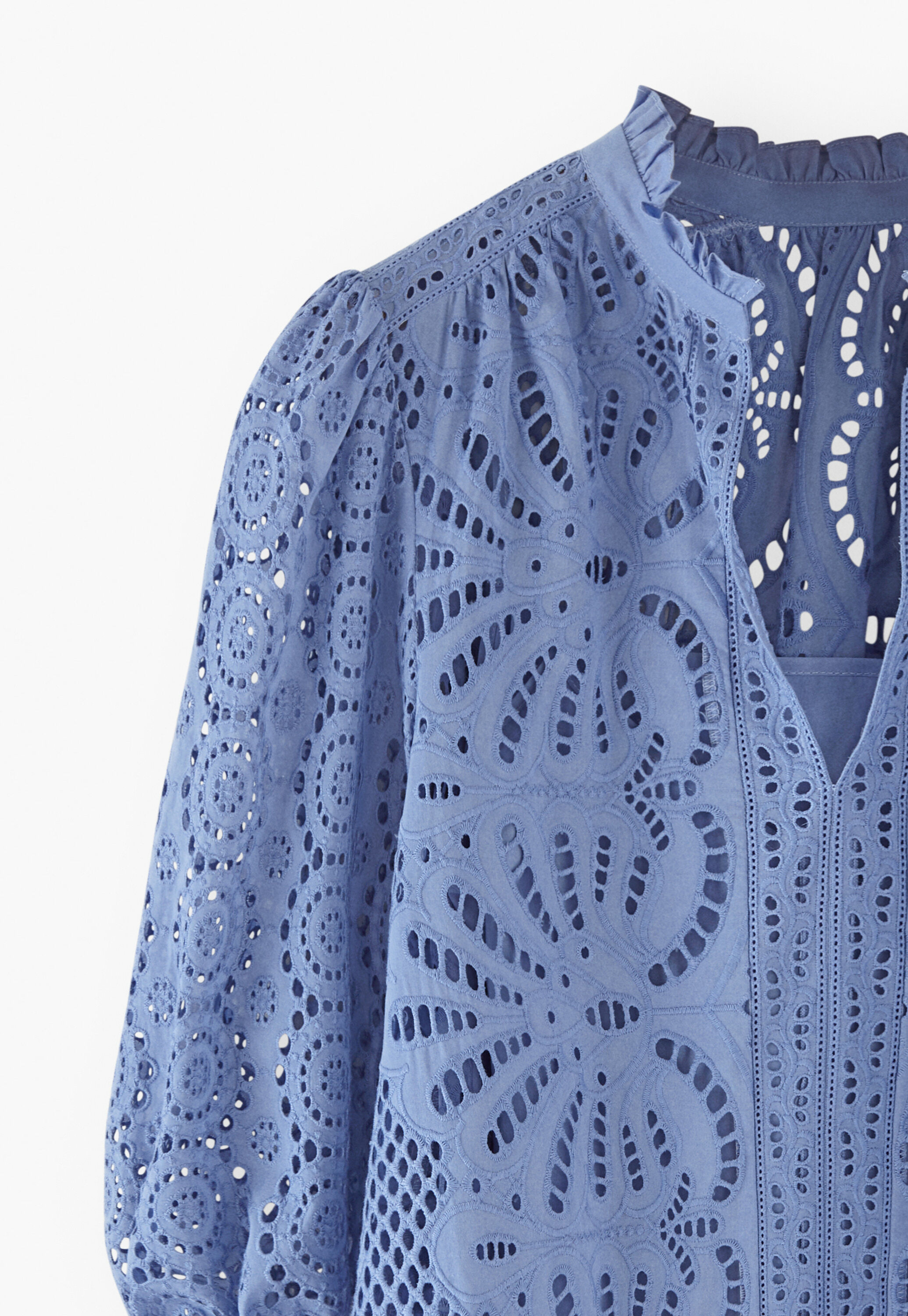 Broderie-Anglaise-Bluse, Kornblumenblau, large