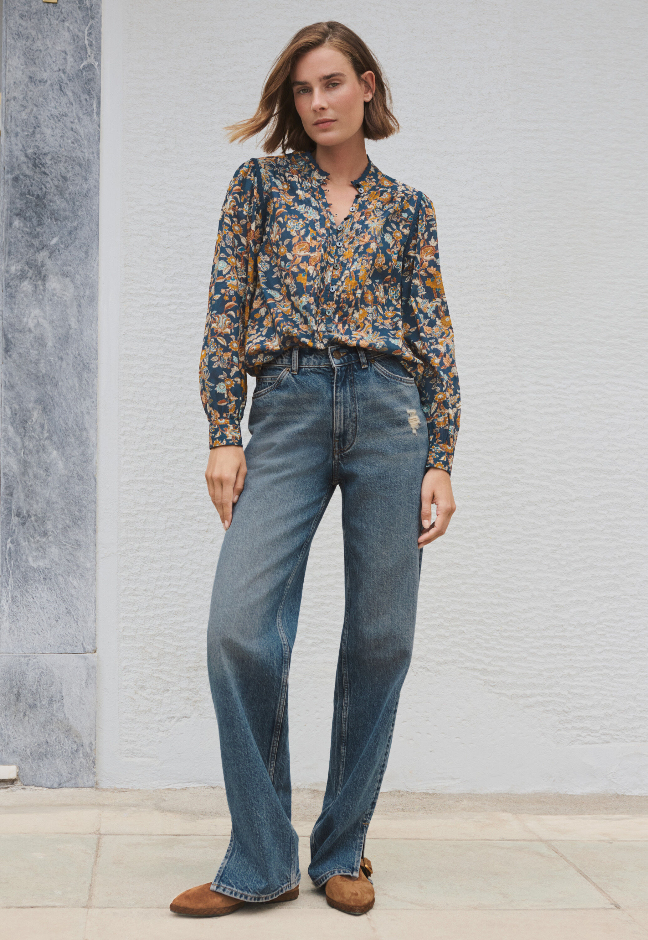 Bedruckte Bluse mit Faltendetails