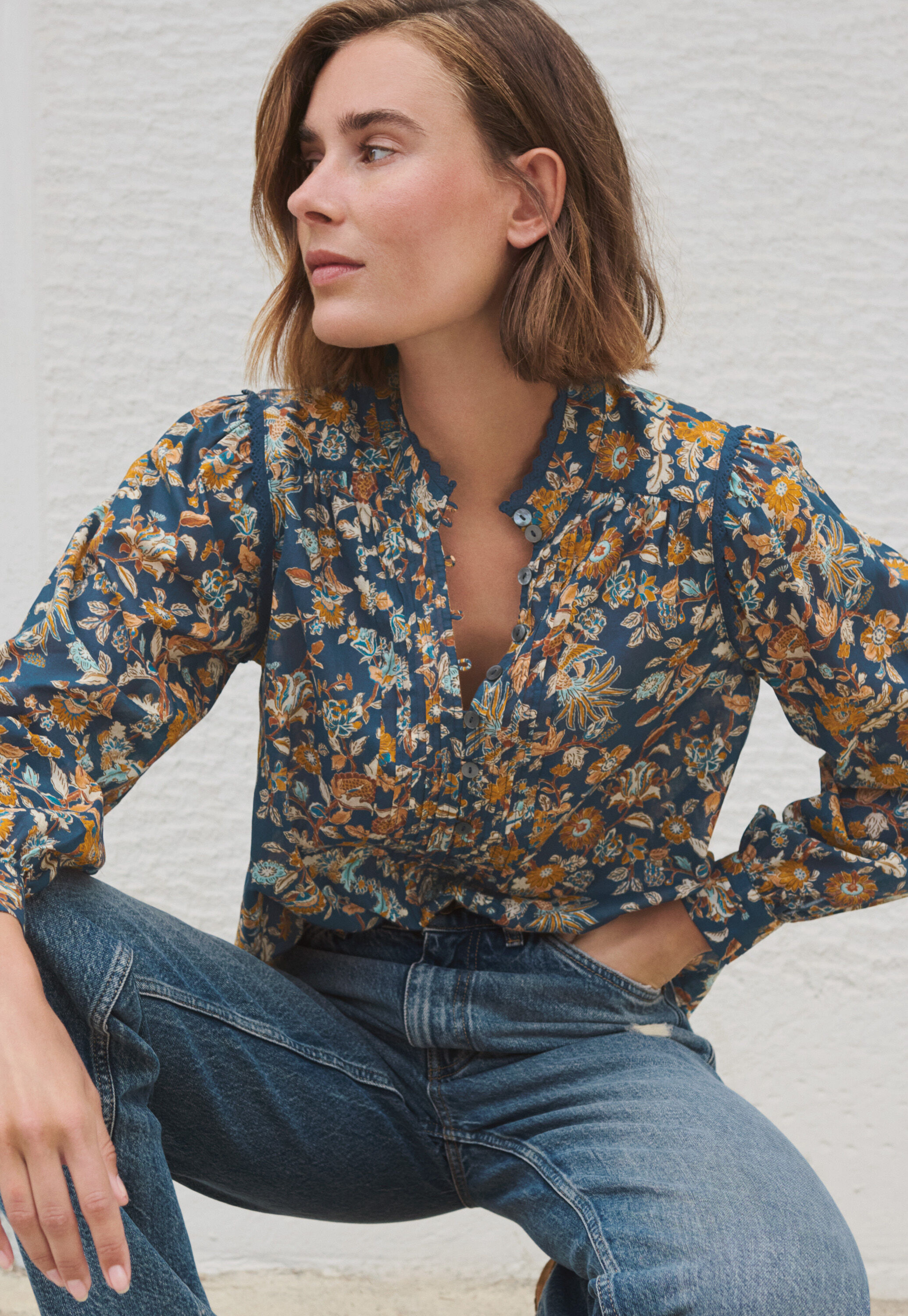 Bedruckte Bluse mit Faltendetails