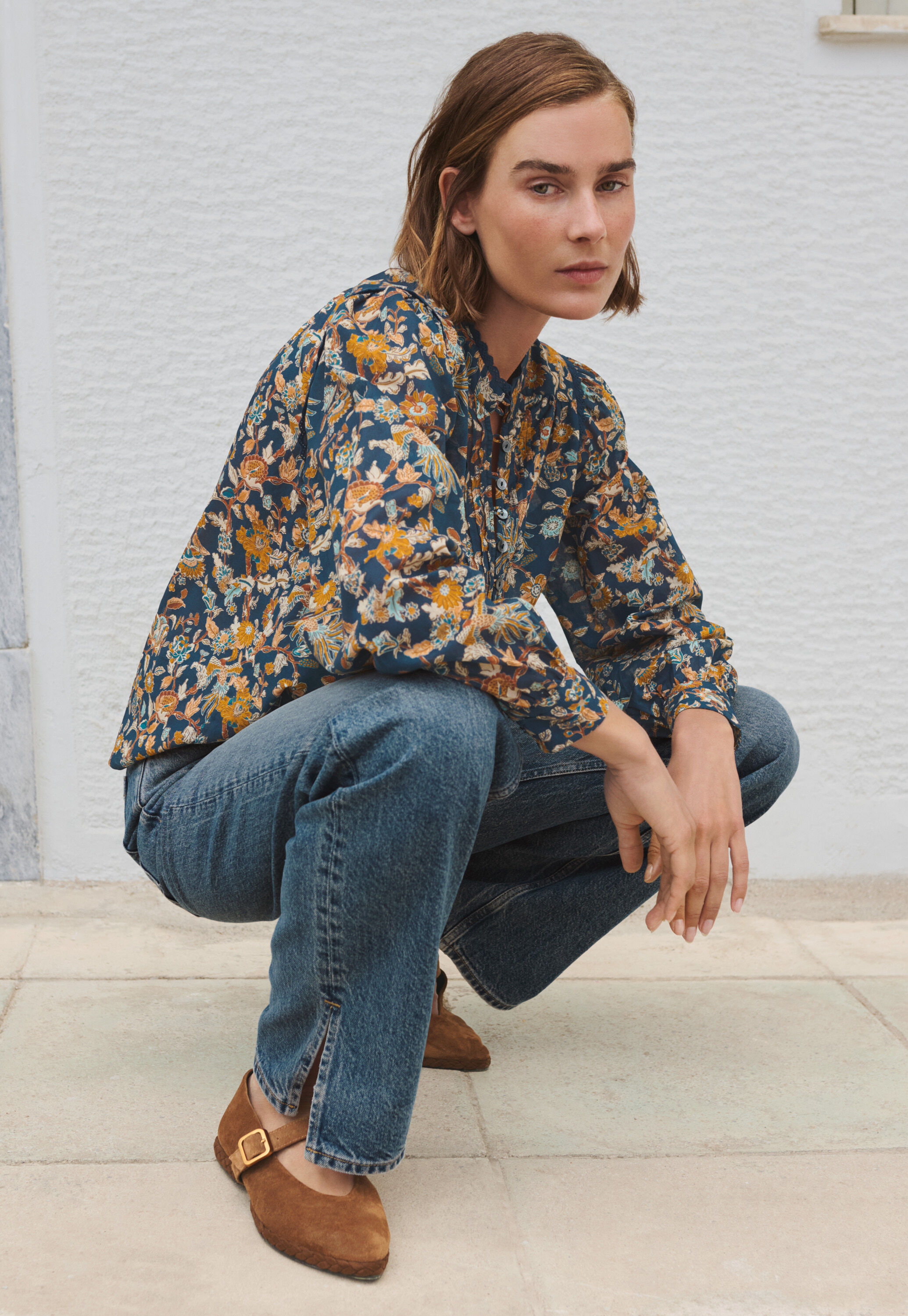 Bedruckte Bluse mit Faltendetails