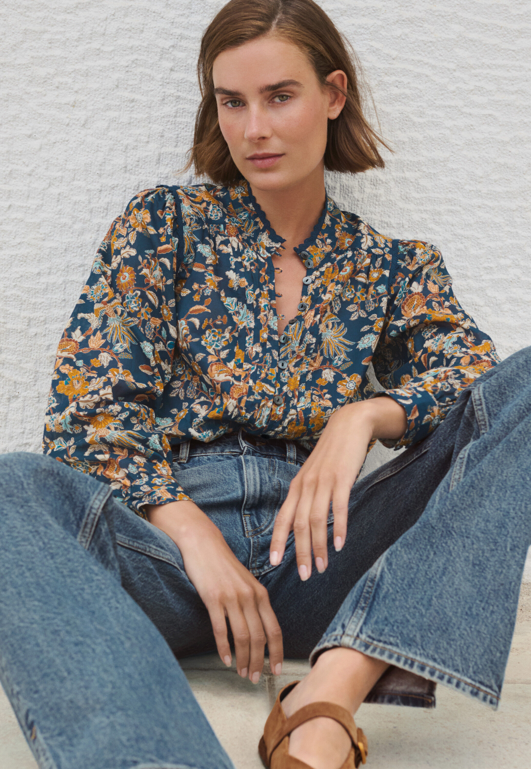 Bedruckte Bluse mit Faltendetails