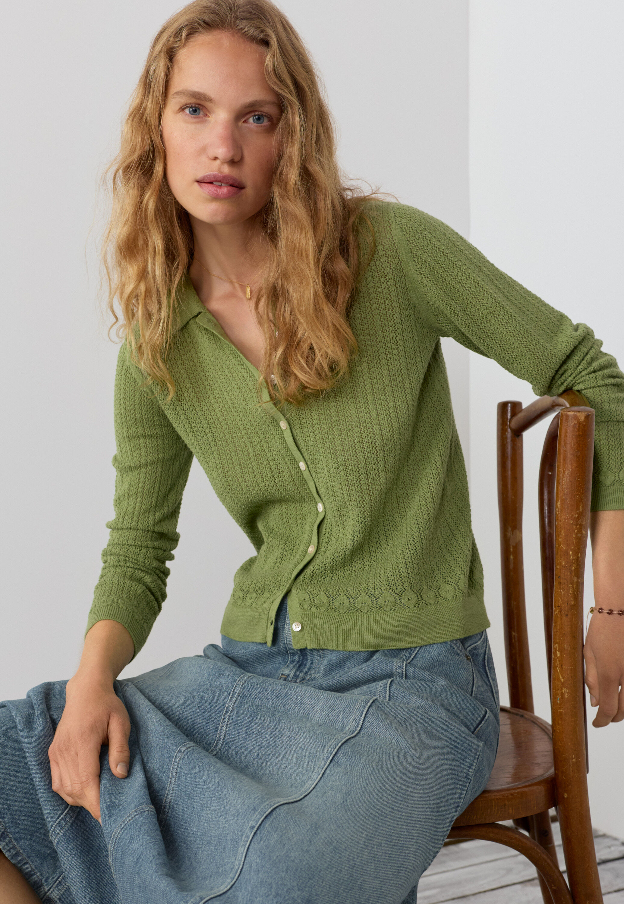 Spitzenmuster-Cardigan mit Kragen