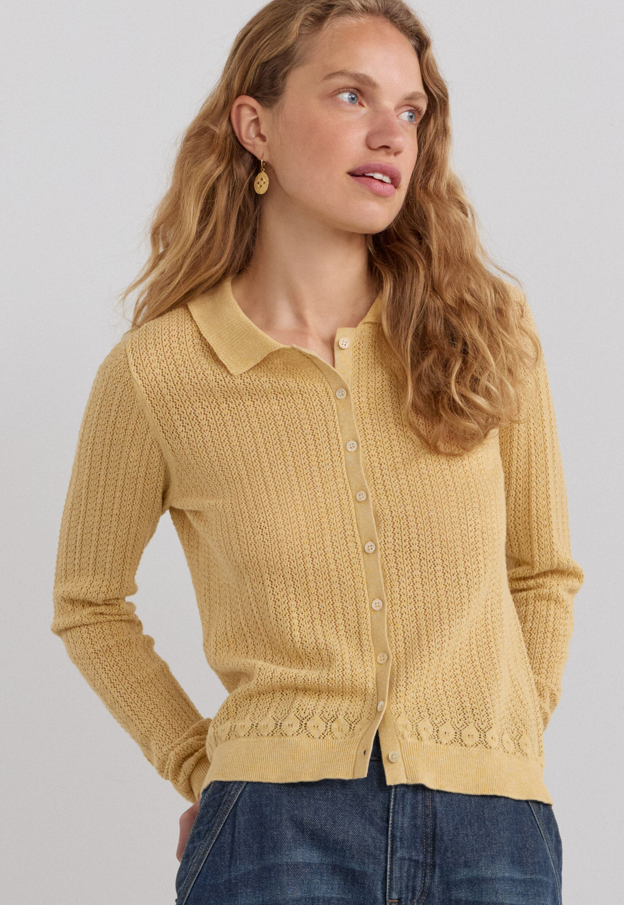 Spitzenmuster-Cardigan mit Kragen