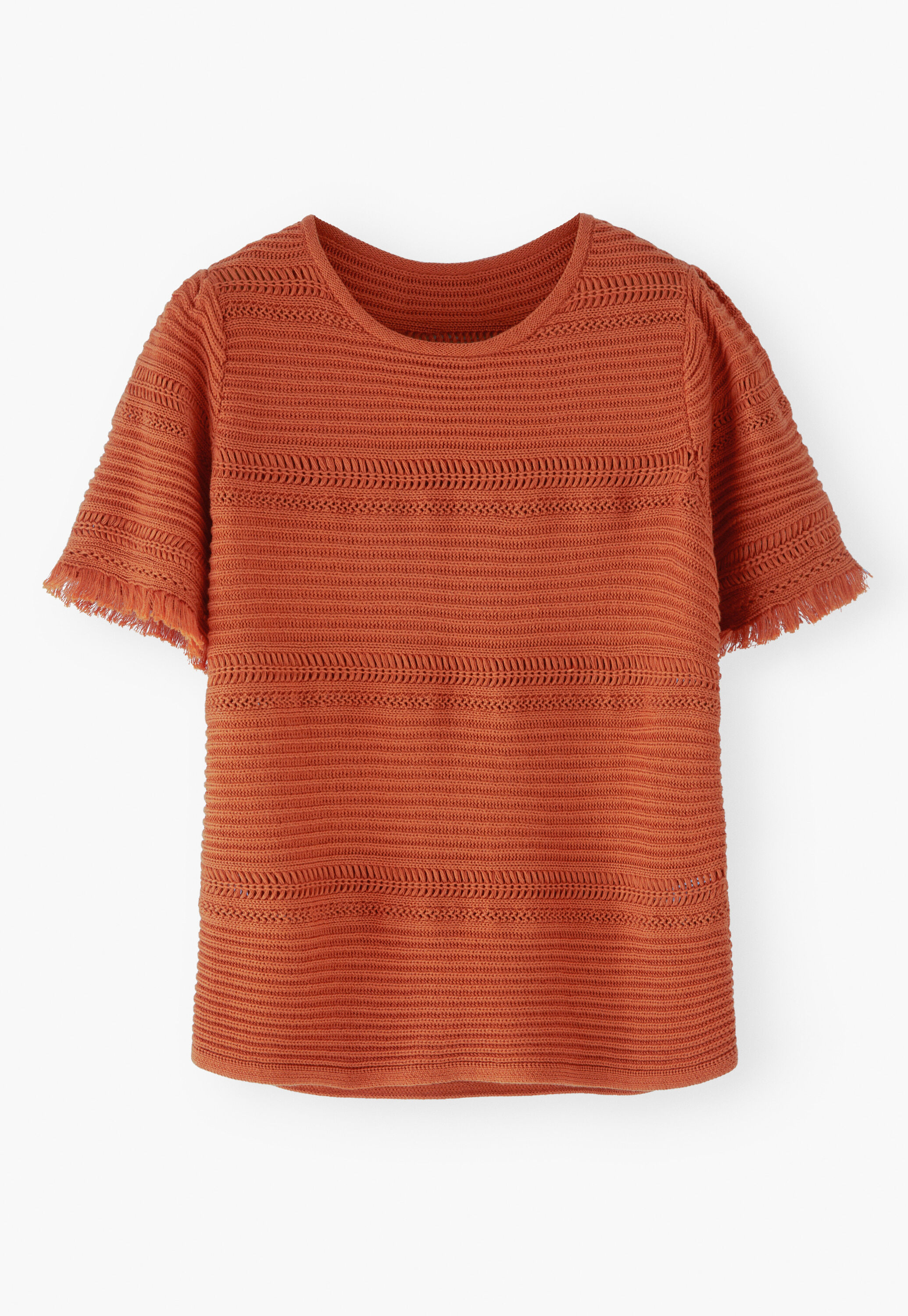 Rippenstrickpullover mit Fransen