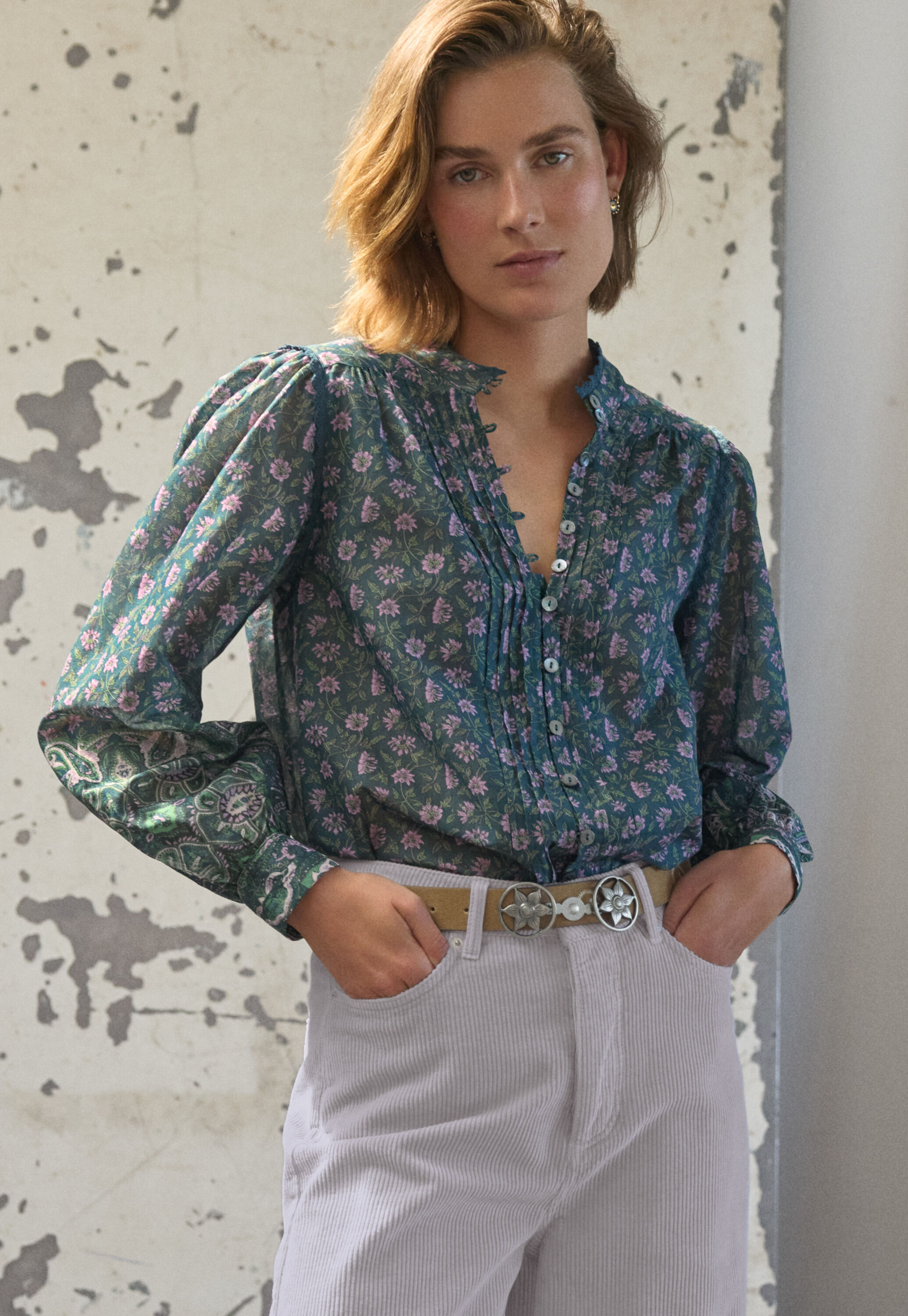 Bedruckte Bluse mit Faltendetails