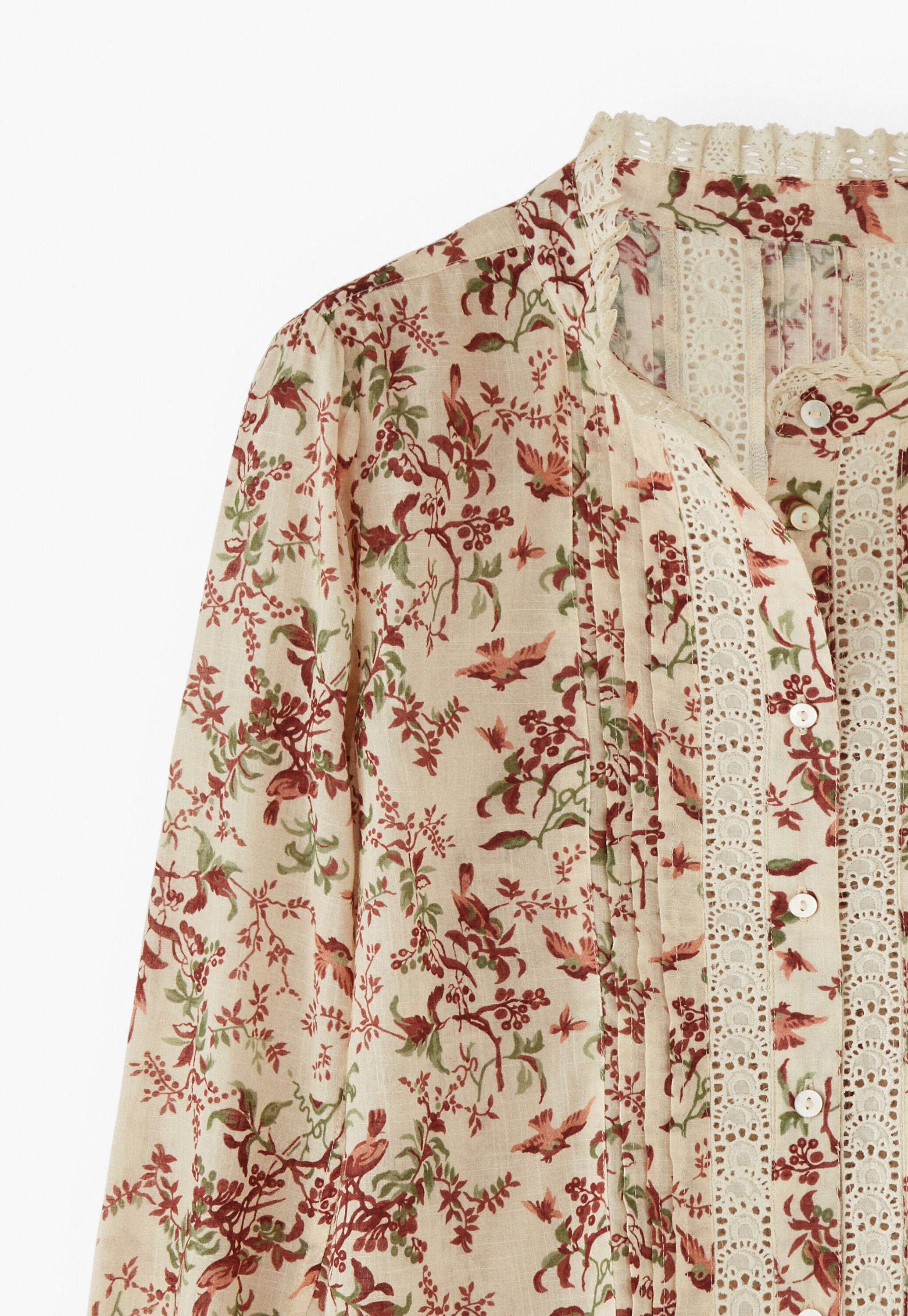 Print-Bluse mit Spitzendetail