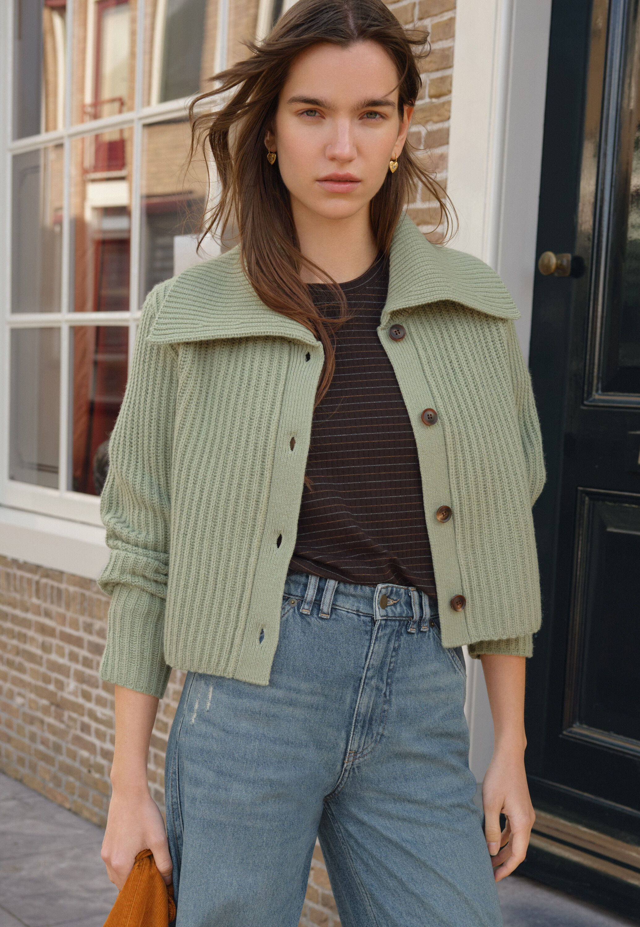 Ripp-Cardigan mit Kragen