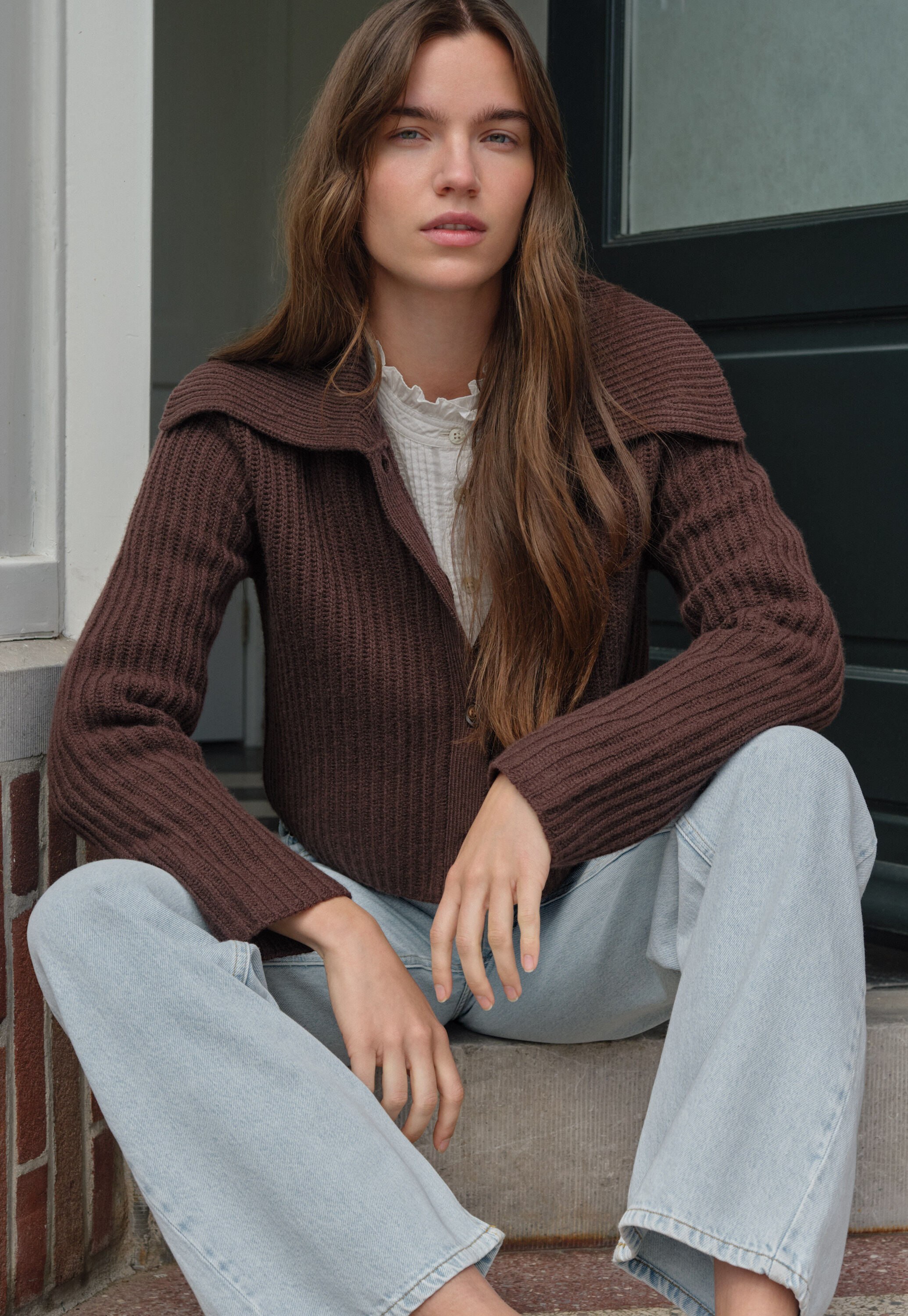Ripp-Cardigan mit Kragen