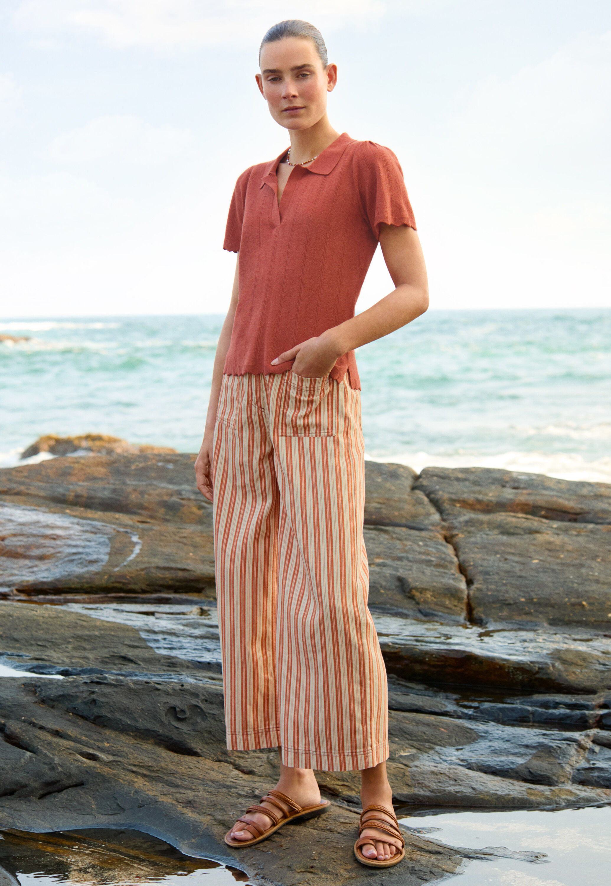 Pointelle-Pullover mit Kragen