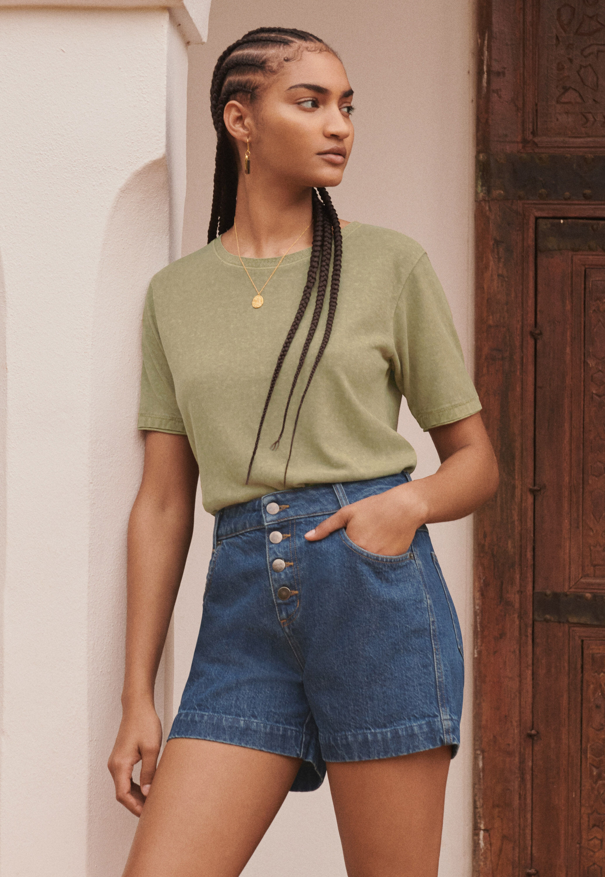 Denim-Shorts mit hoher Taille