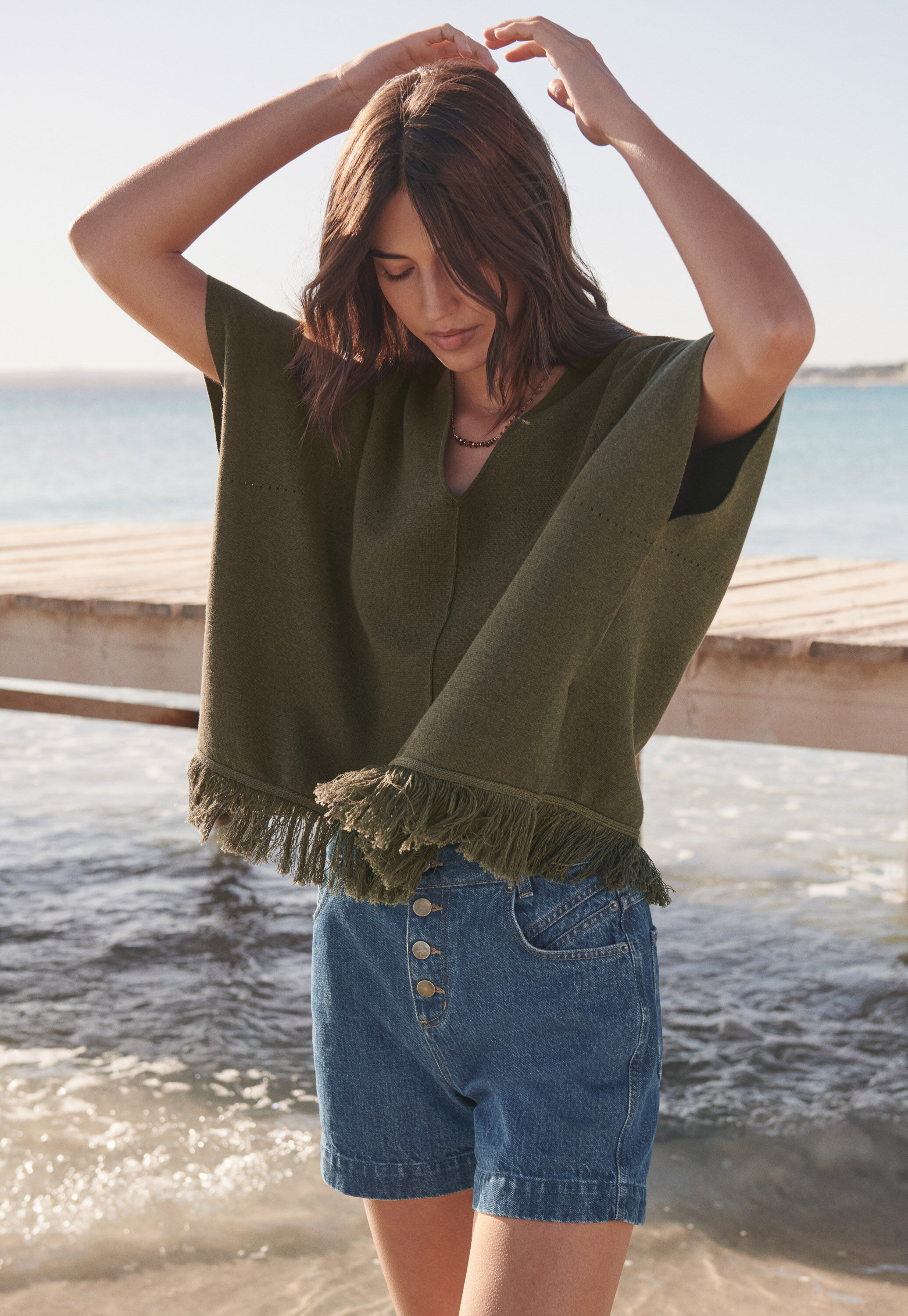 Denim-Shorts mit hoher Taille