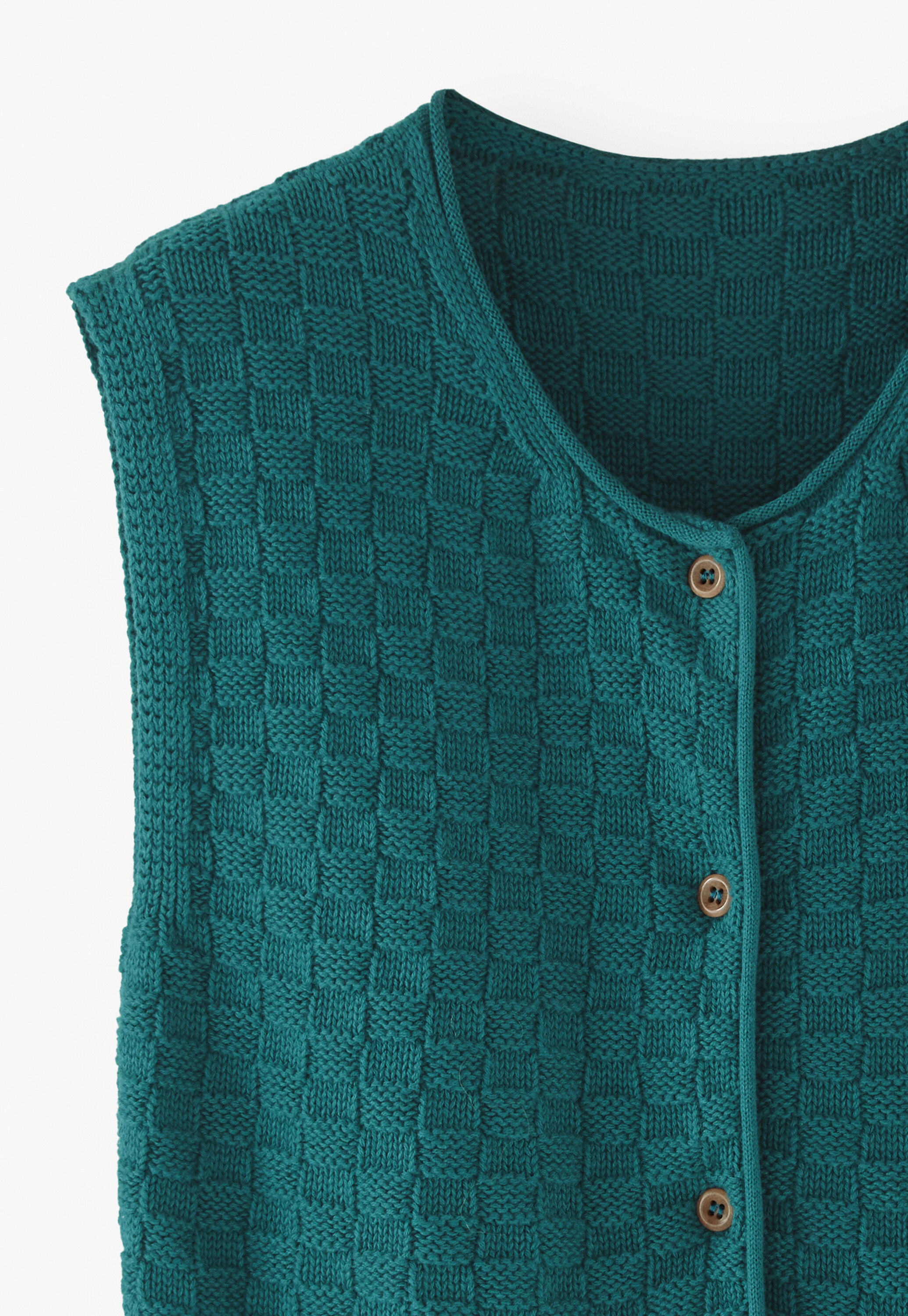 &Auml;rmelloser Pullover mit Korbmuster