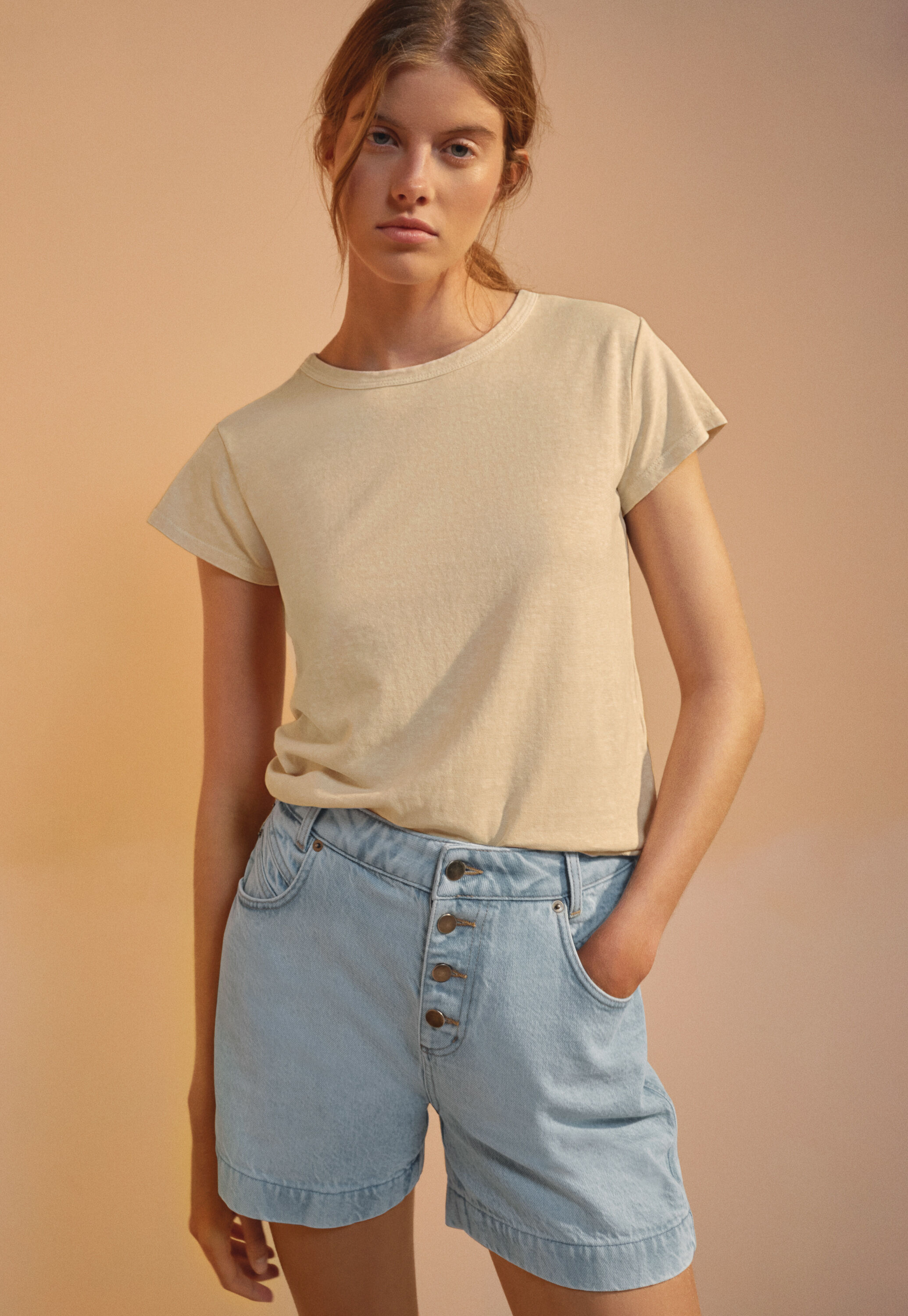 Denim-Shorts mit hoher Taille