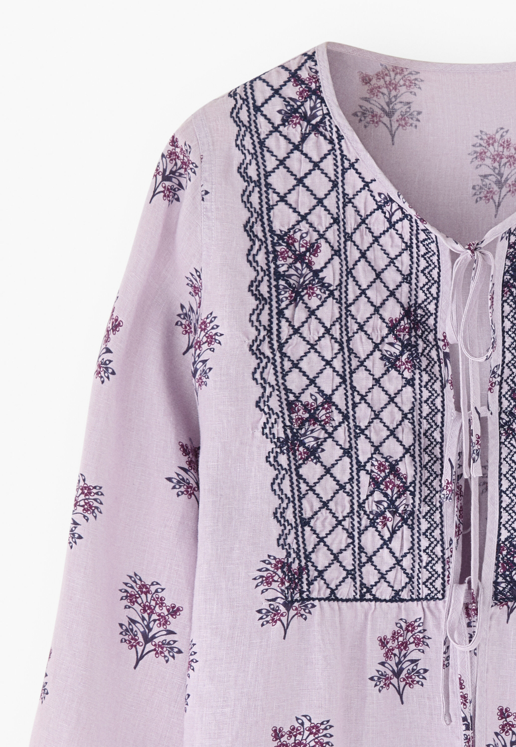 Bedruckte Bluse mit Bindeb&auml;ndern