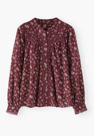 Gaze-Bluse mit Print, Wein, webstill