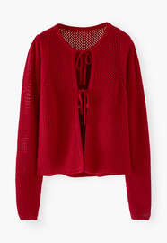 Cardigan mit Bindeband, Scharlachrot, webstill