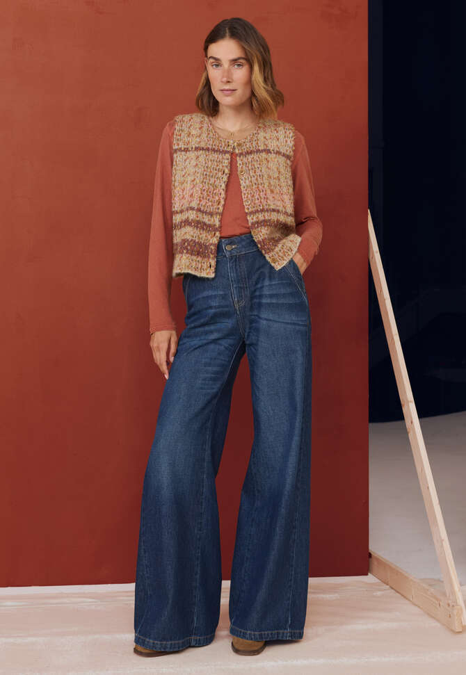Karo-Strickweste, Warmer Sonnenuntergang, completeTheLook