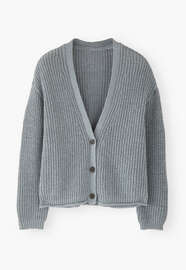 Cardigan mit V-Ausschnitt, Blaugrau, webstill