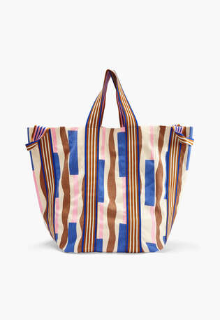 Gro&szlig;er gestreifter Shopper, Tabak/Azur, webstill