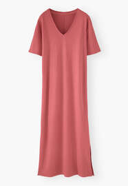 Kleid mit V-Ausschnitt, Rosenpink, webstill