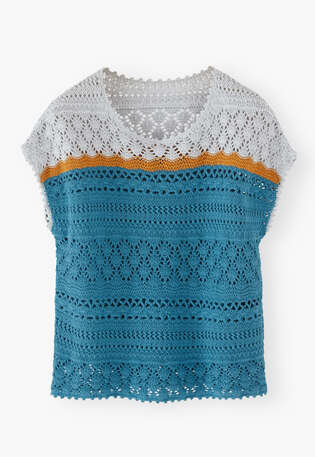 Pullover im H&auml;kelmuster, Cerulean Ocker, webstill